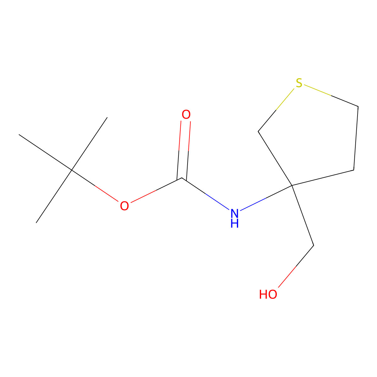 tert-Butyl (3-(hydroxymethyl)tetrahydrothiophen-3-yl)carbamate molecular structure, CAS 1782438-75-8