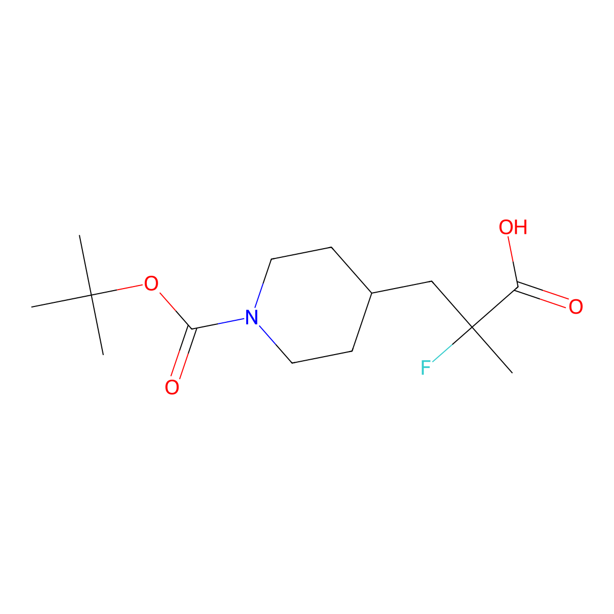 3-{1-[(Tert-butoxy)carbonyl]piperidin-4-yl}-2-fluoro-2-methylpropanoic acid molecular structure, CAS 1782458-58-5
