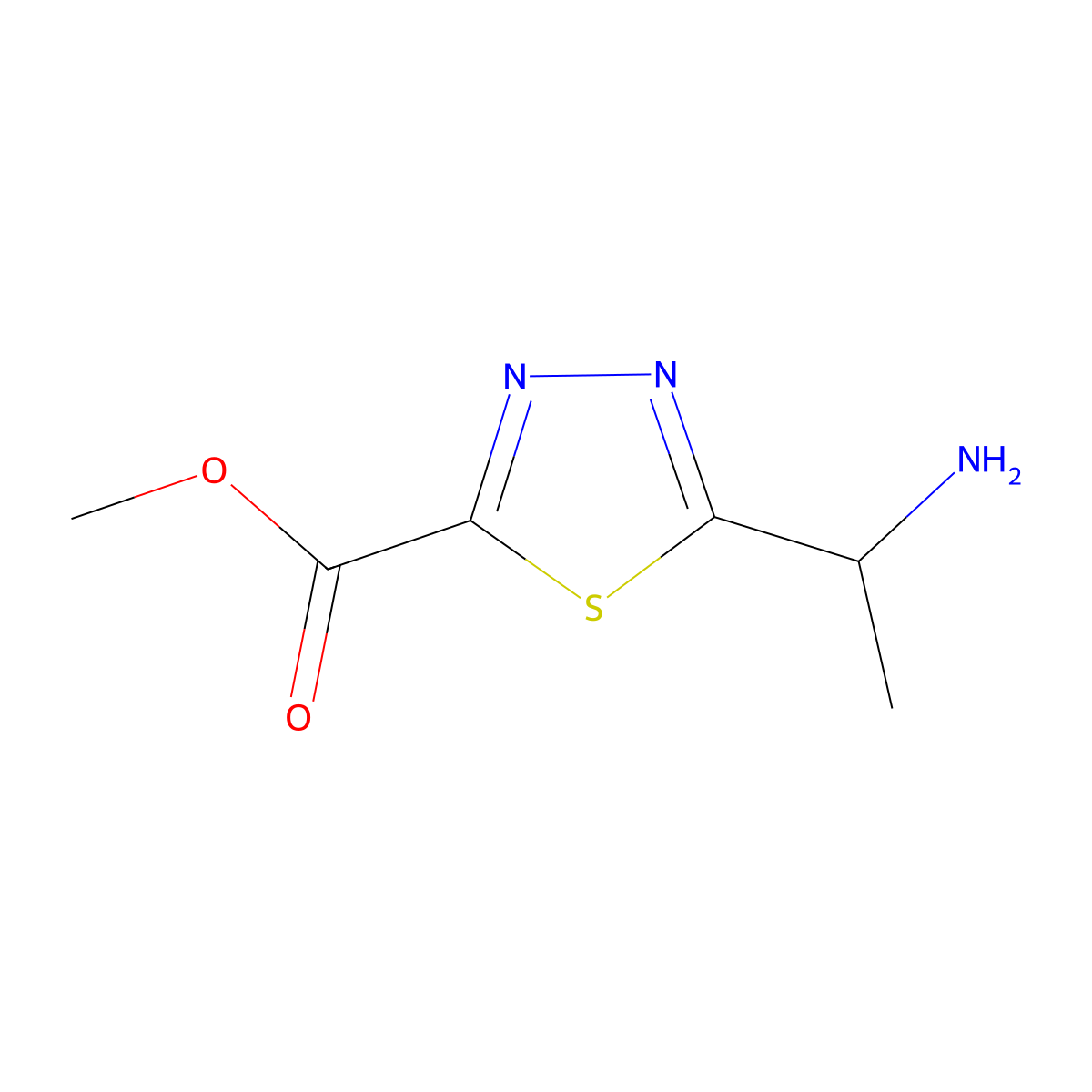 Methyl 5-(1-aminoethyl)-1,3,4-thiadiazole-2-carboxylate molecular structure, CAS 1782477-24-0