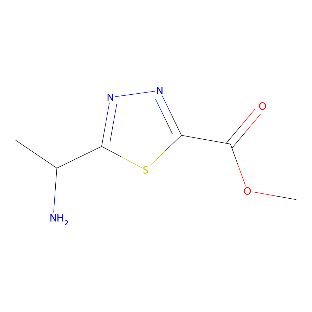 Methyl 5-(1-aminoethyl)-1,3,4-thiadiazole-2-carboxylate molecular structure, CAS 1782477-24-0