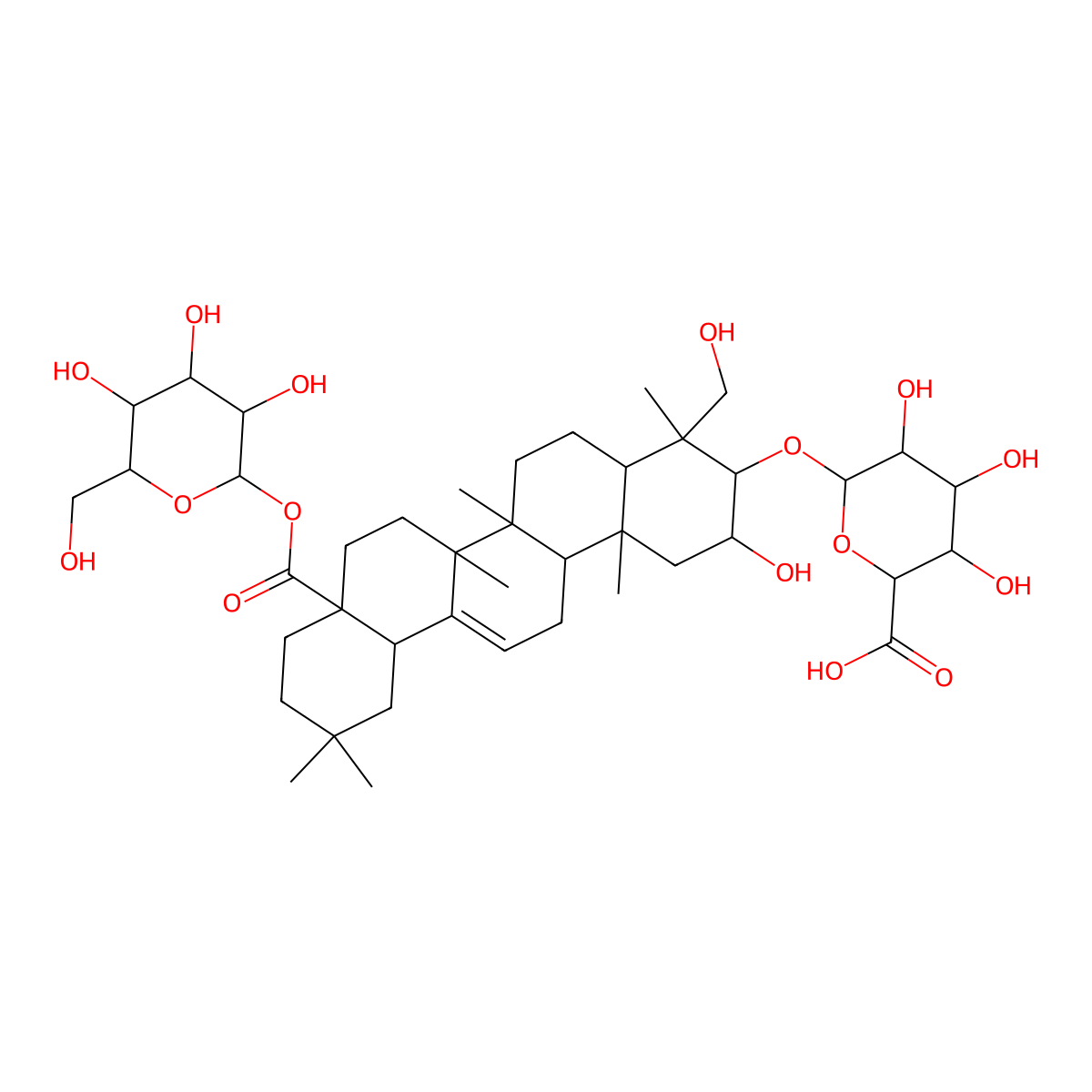 (2S,3S,4S,5R,6R)-6-[[(2S,3R,4R,6aR,6bS,8aS,14bR)-2-hydroxy-4-(hydroxymethyl)-4,6a,6b,11,11,14b-hexamethyl-8a-[(2S,3R,4S,5S,6R)-3,4,5-trihydroxy-6-(hydroxymethyl)oxan-2-yl]oxycarbonyl-1,2,3,4a,5,6,7,8,9,10,12,12a,14,14a-tetradecahydropicen-3-yl]oxy]-3,4,5-trihydroxyoxane-2-carboxylic acid molecular structure, CAS 178248-96-9