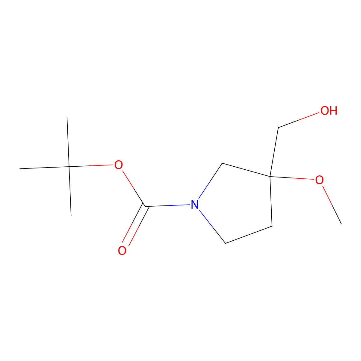 Tert-butyl 3-(hydroxymethyl)-3-methoxypyrrolidine-1-carboxylate molecular structure, CAS 1782481-29-1