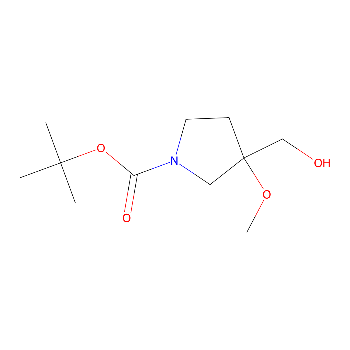 Tert-butyl 3-(hydroxymethyl)-3-methoxypyrrolidine-1-carboxylate molecular structure, CAS 1782481-29-1