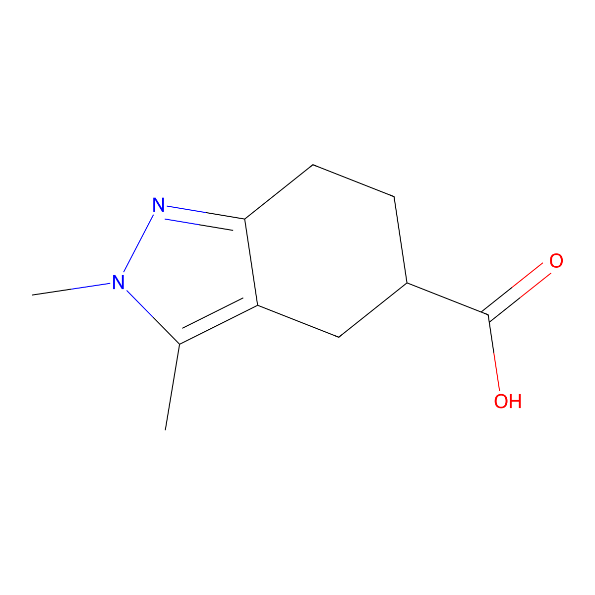 2,3-dimethyl-4,5,6,7-tetrahydro-2H-indazole-5-carboxylic acid molecular structure, CAS 1782487-32-4