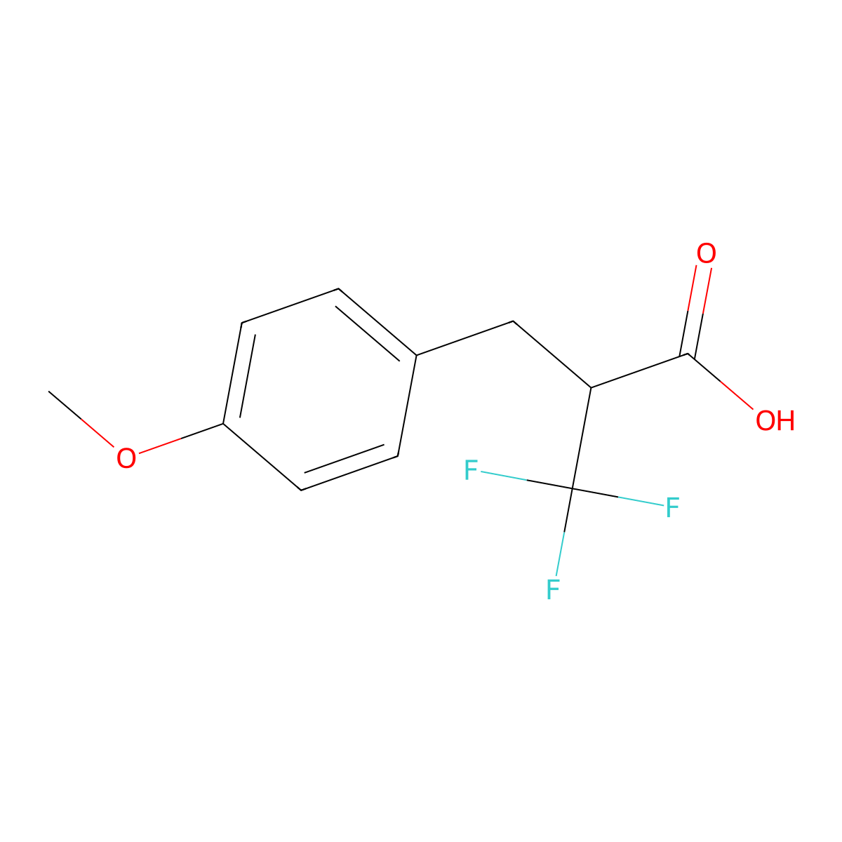 3,3,3-Trifluoro-2-[(4-methoxyphenyl)methyl]propanoic acid molecular structure, CAS 1782516-14-6