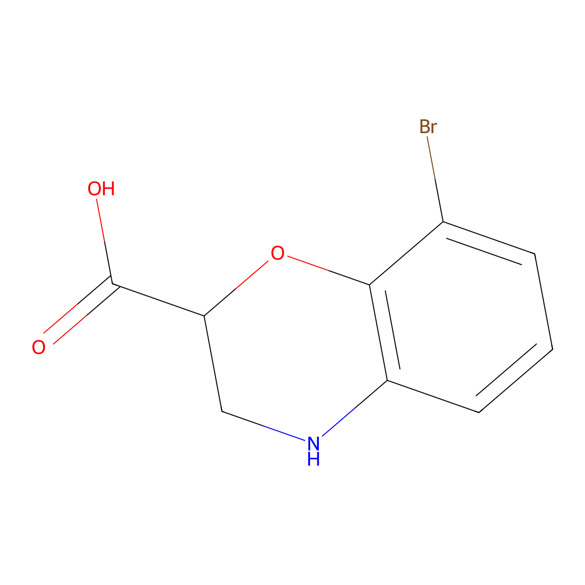 8-bromo-3,4-dihydro-2H-1,4-benzoxazine-2-carboxylic acid molecular structure, CAS 1782517-10-5