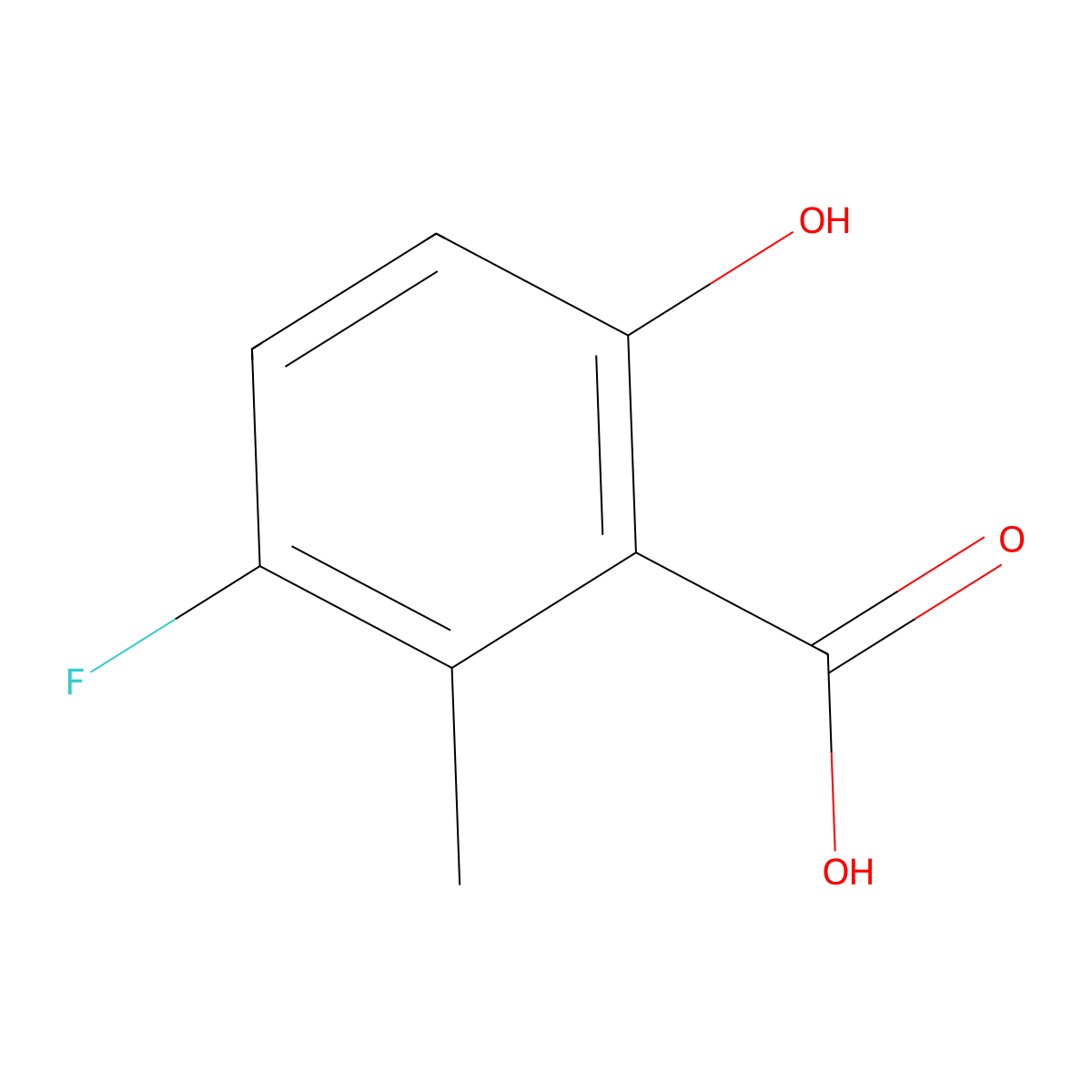 3-Fluoro-6-hydroxy-2-methylbenzoic acid molecular structure, CAS 1782543-58-1