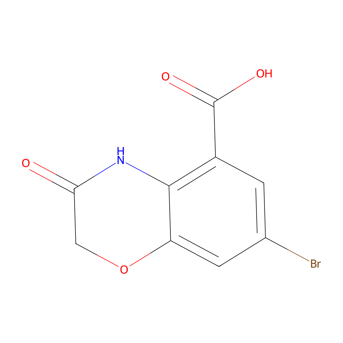 7-bromo-3-oxo-3,4-dihydro-2H-1,4-benzoxazine-5-carboxylic acid molecular structure, CAS 1782554-43-1