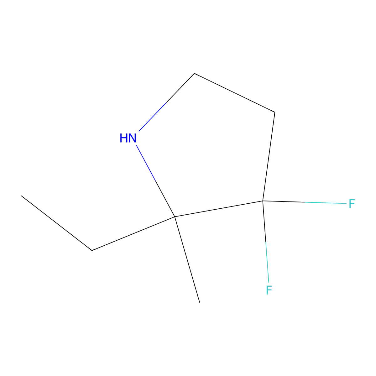 2-Ethyl-3,3-difluoro-2-methylpyrrolidine molecular structure, CAS 1782559-22-1
