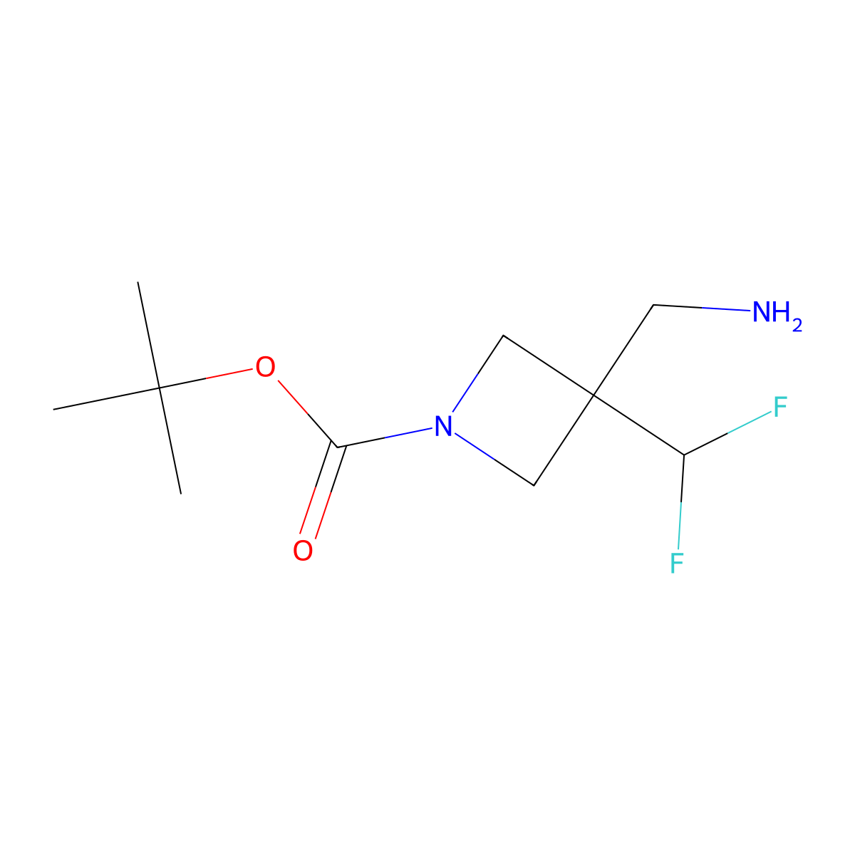 Tert-butyl 3-(aminomethyl)-3-(difluoromethyl)azetidine-1-carboxylate molecular structure, CAS 1782565-17-6