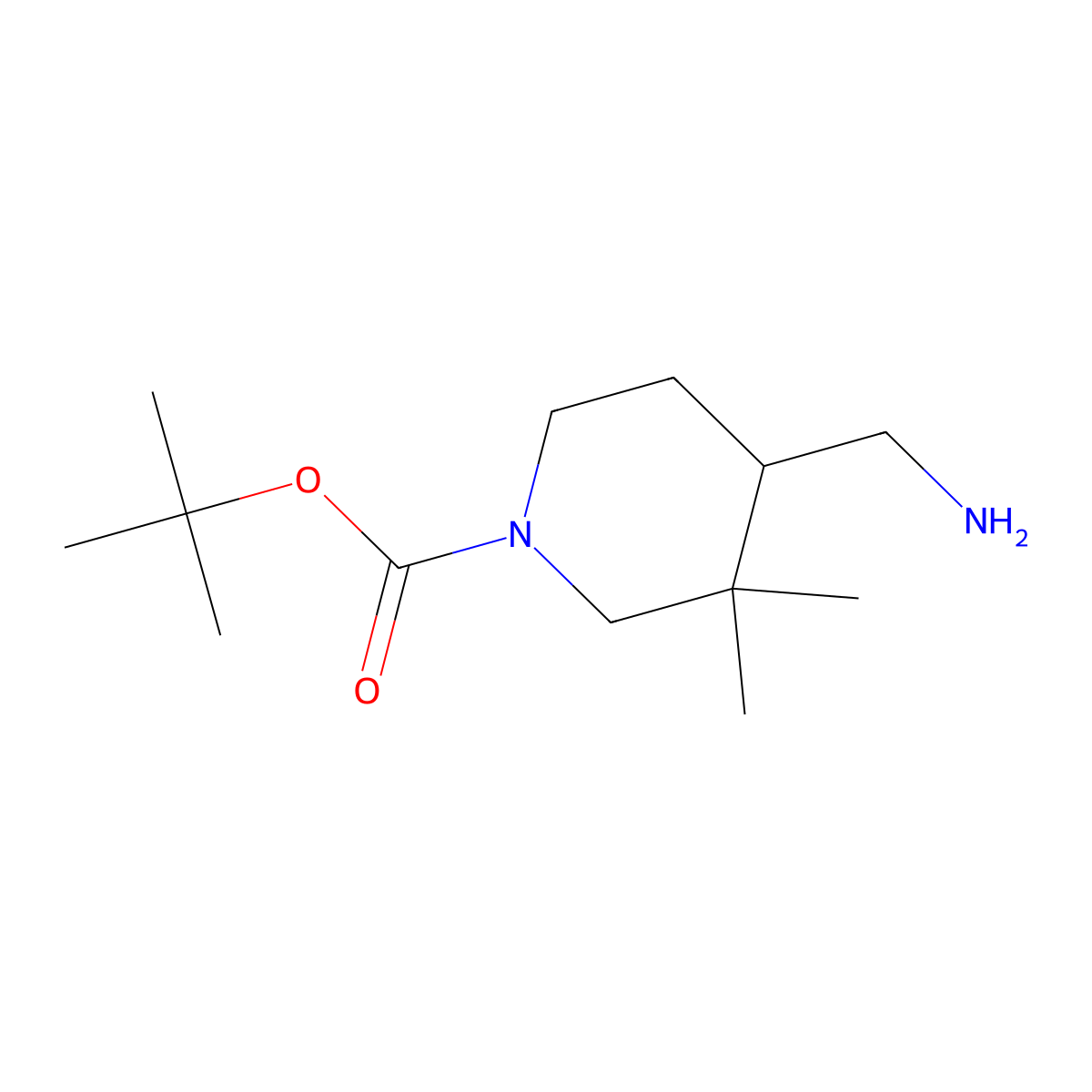 Tert-butyl 4-(aminomethyl)-3,3-dimethylpiperidine-1-carboxylate molecular structure, CAS 1782576-73-1