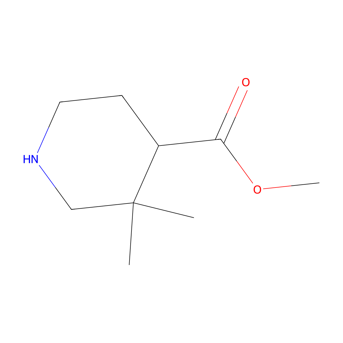 Methyl 3,3-dimethylpiperidine-4-carboxylate molecular structure, CAS 1782591-63-2