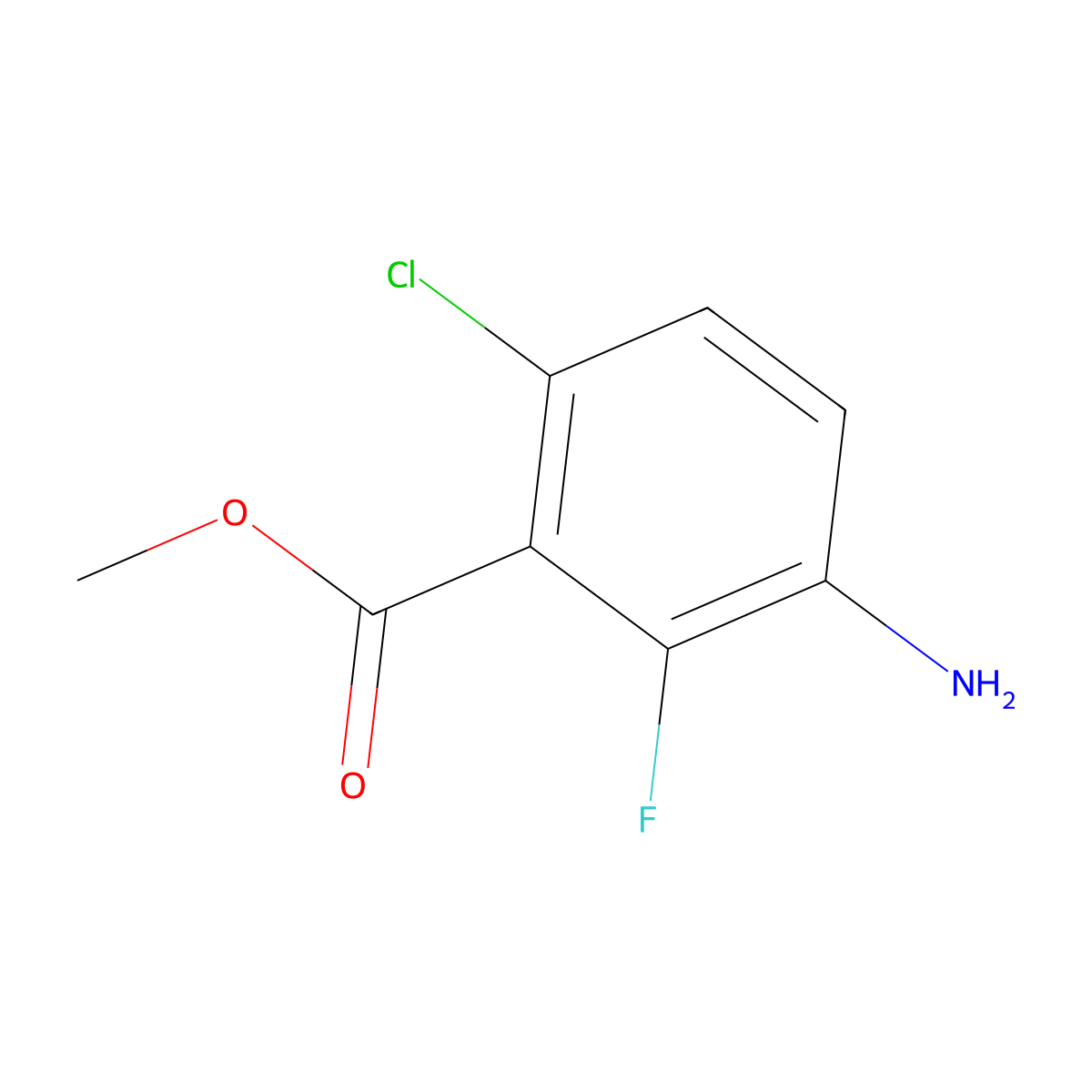 Methyl 3-amino-6-chloro-2-fluorobenzoate molecular structure, CAS 1782596-20-6
