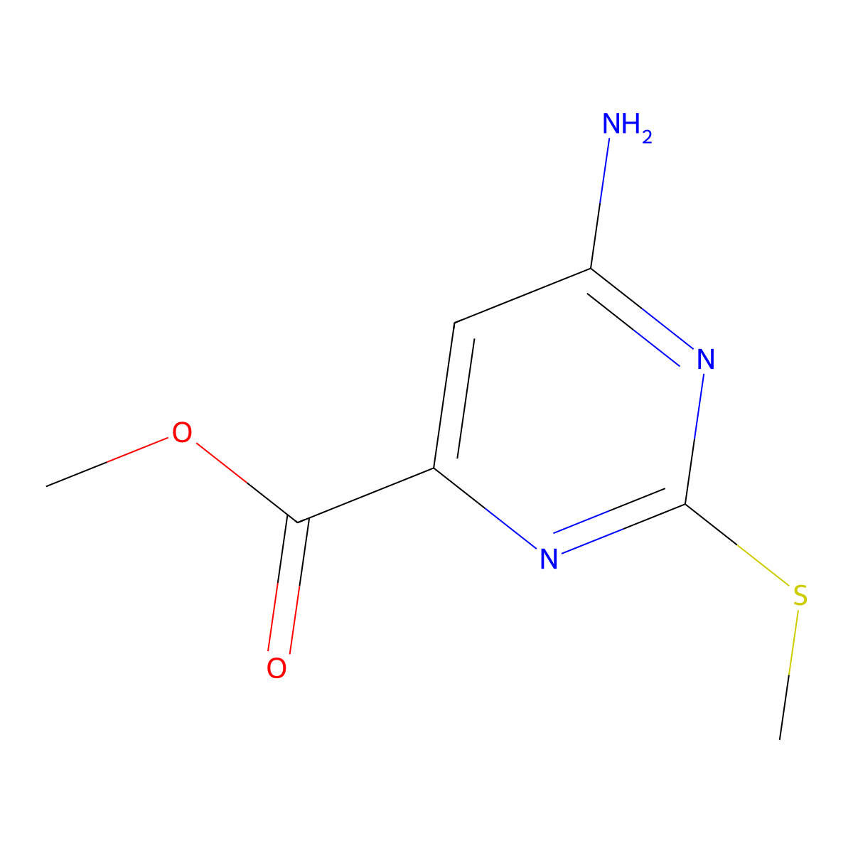 Methyl 6-amino-2-(methylsulfanyl)pyrimidine-4-carboxylate molecular structure, CAS 1782609-55-5