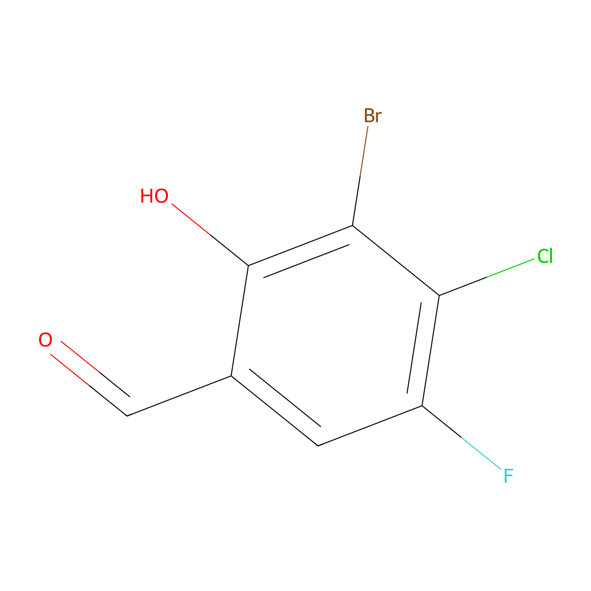 3-Bromo-4-chloro-5-fluoro-2-hydroxybenzaldehyde molecular structure, CAS 1782617-52-0