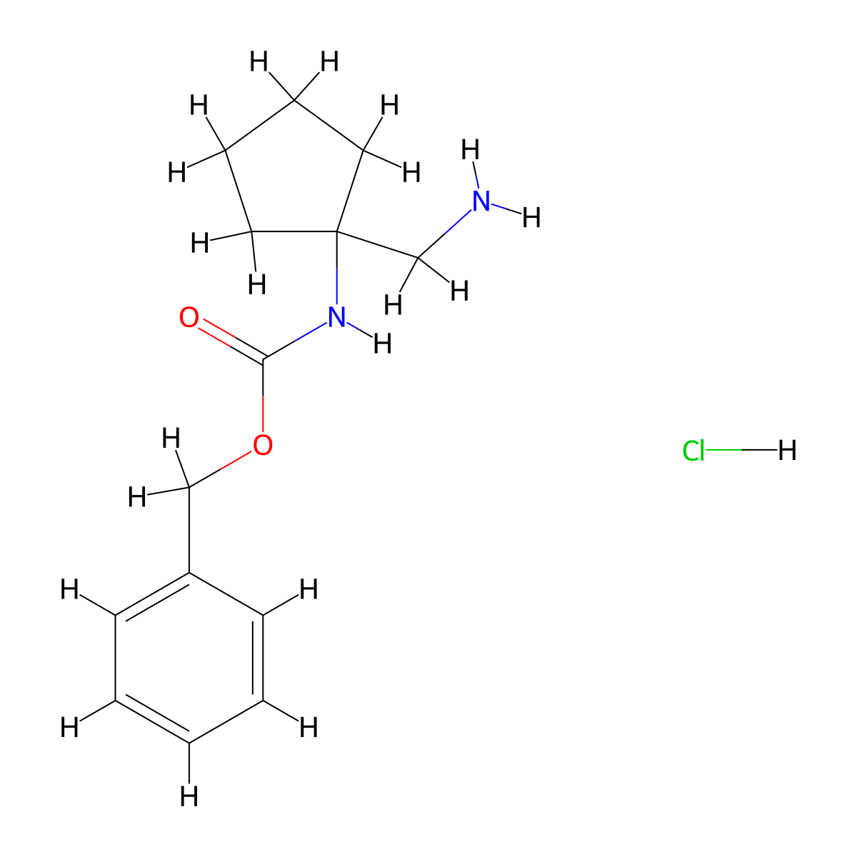 Benzyl (1-(aminomethyl)cyclopentyl)carbamate hydrochloride molecular structure, CAS 1782617-97-3