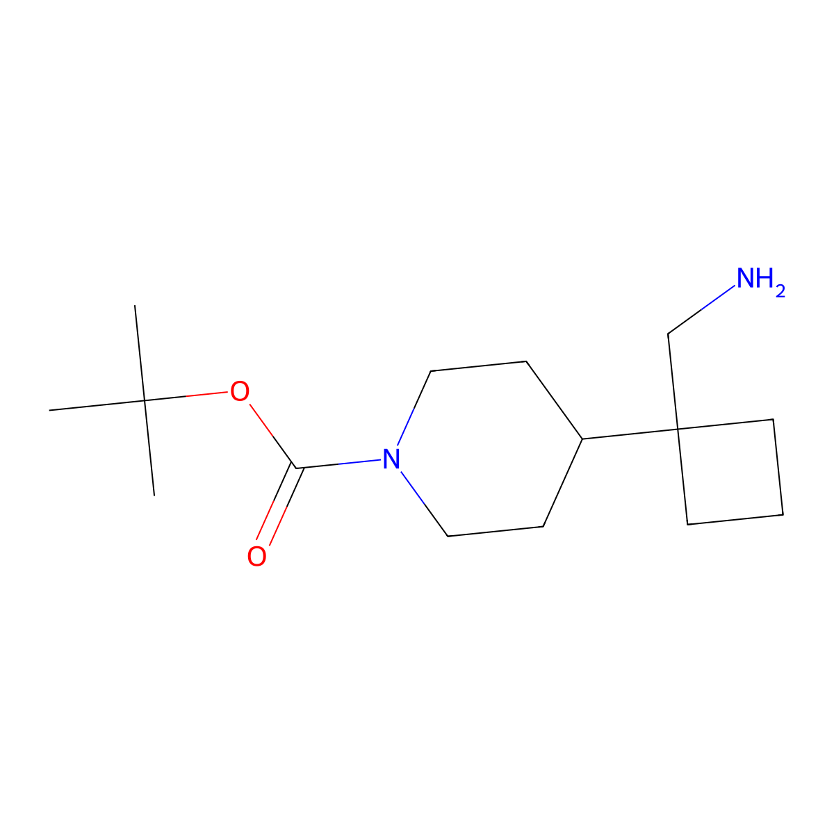Tert-butyl 4-[1-(aminomethyl)cyclobutyl]piperidine-1-carboxylate molecular structure, CAS 1782625-55-1