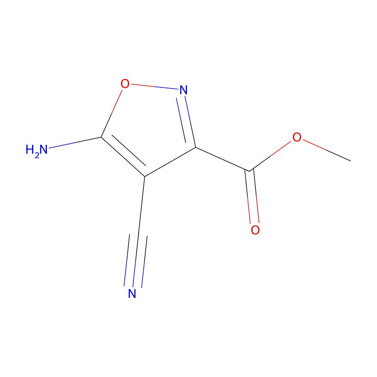 Methyl 5-amino-4-cyano-1,2-oxazole-3-carboxylate molecular structure, CAS 1782639-50-2