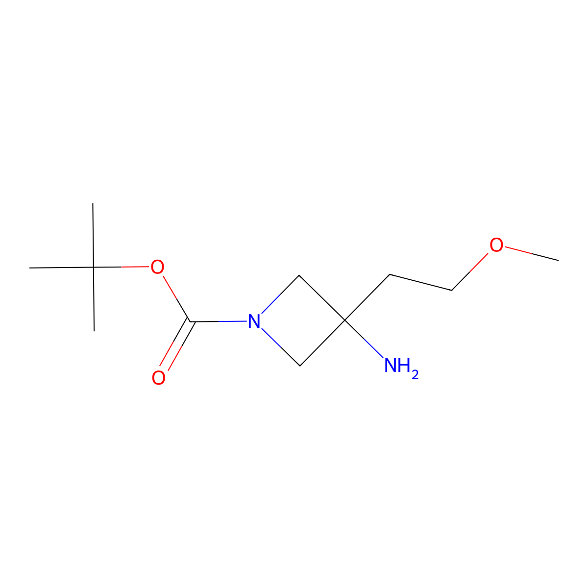 Tert-butyl 3-amino-3-(2-methoxyethyl)azetidine-1-carboxylate molecular structure, CAS 1782647-44-2