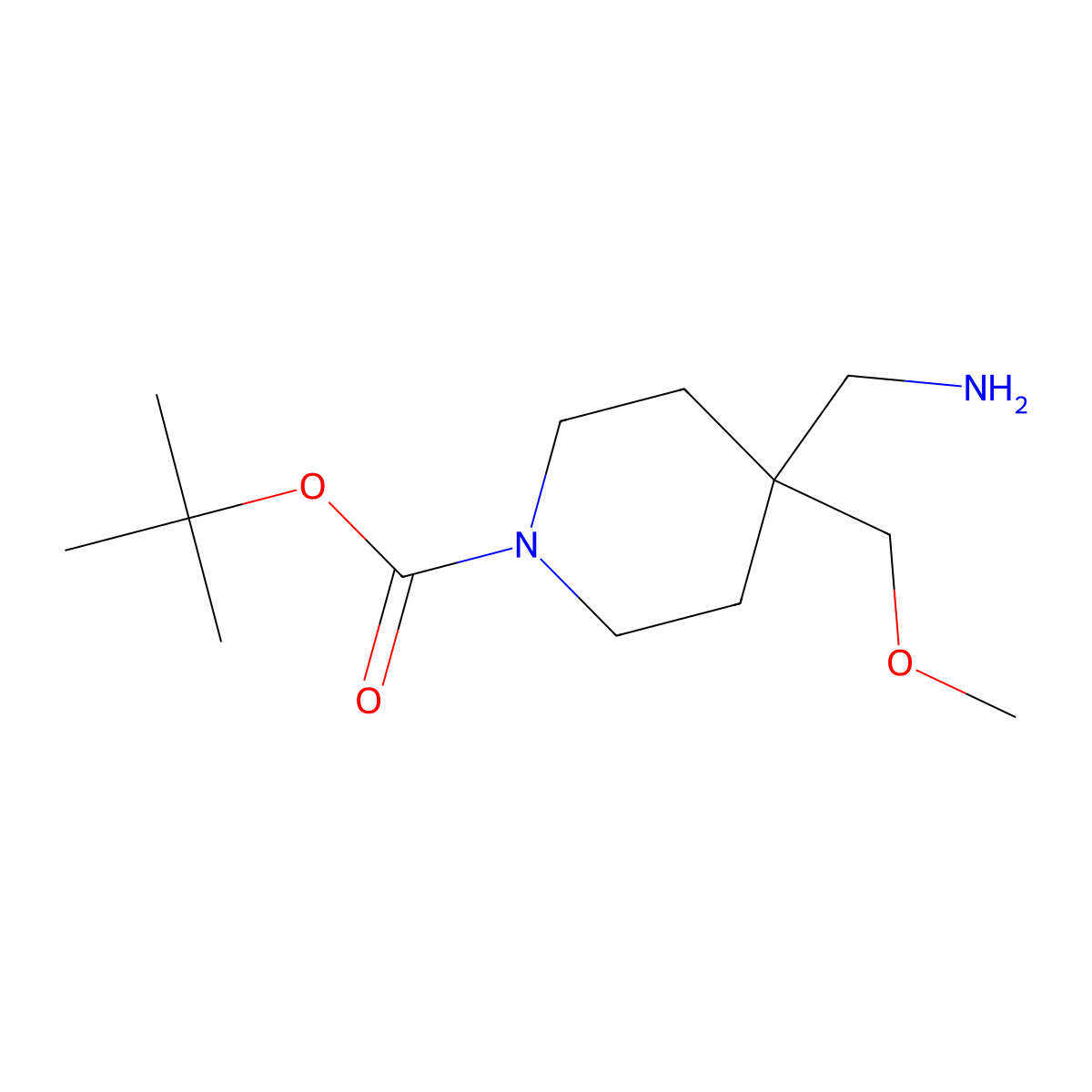 Tert-butyl 4-(aminomethyl)-4-(methoxymethyl)piperidine-1-carboxylate molecular structure, CAS 1782663-58-4