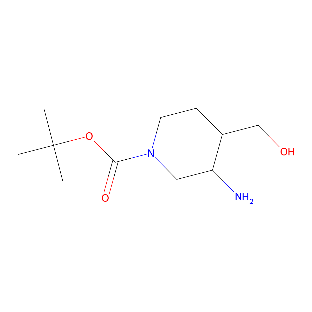 Tert-butyl 3-amino-4-(hydroxymethyl)piperidine-1-carboxylate molecular structure, CAS 1782754-25-9