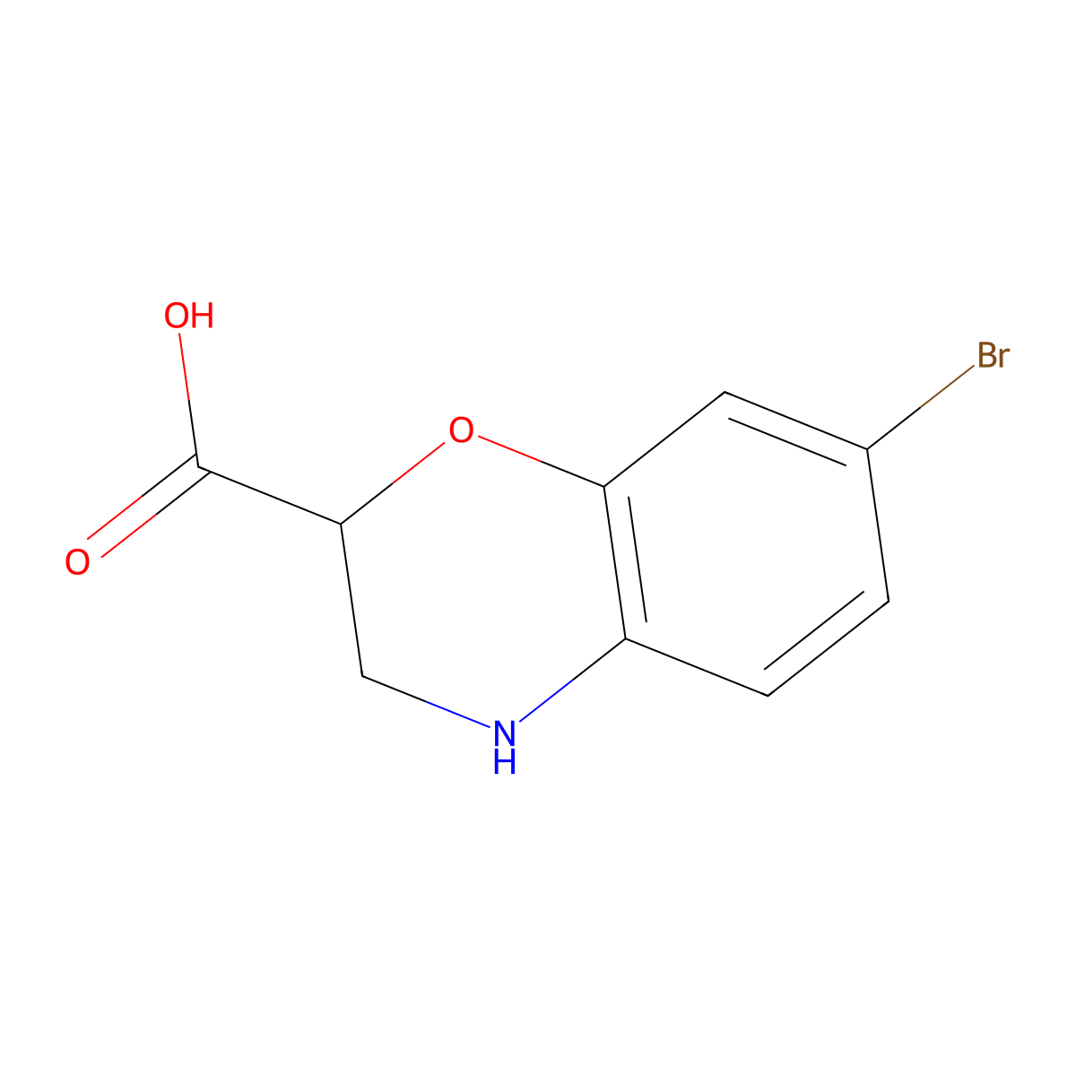 7-Bromo-3,4-dihydro-2H-benzo[b][1,4]oxazine-2-carboxylic acid molecular structure, CAS 1782770-61-9