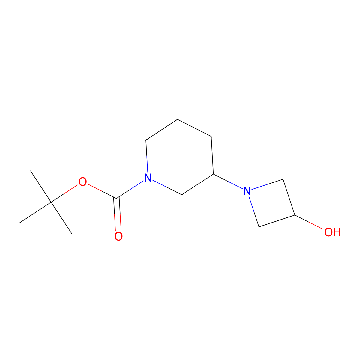 Tert-butyl 3-(3-hydroxyazetidin-1-yl)piperidine-1-carboxylate molecular structure, CAS 1782776-94-6