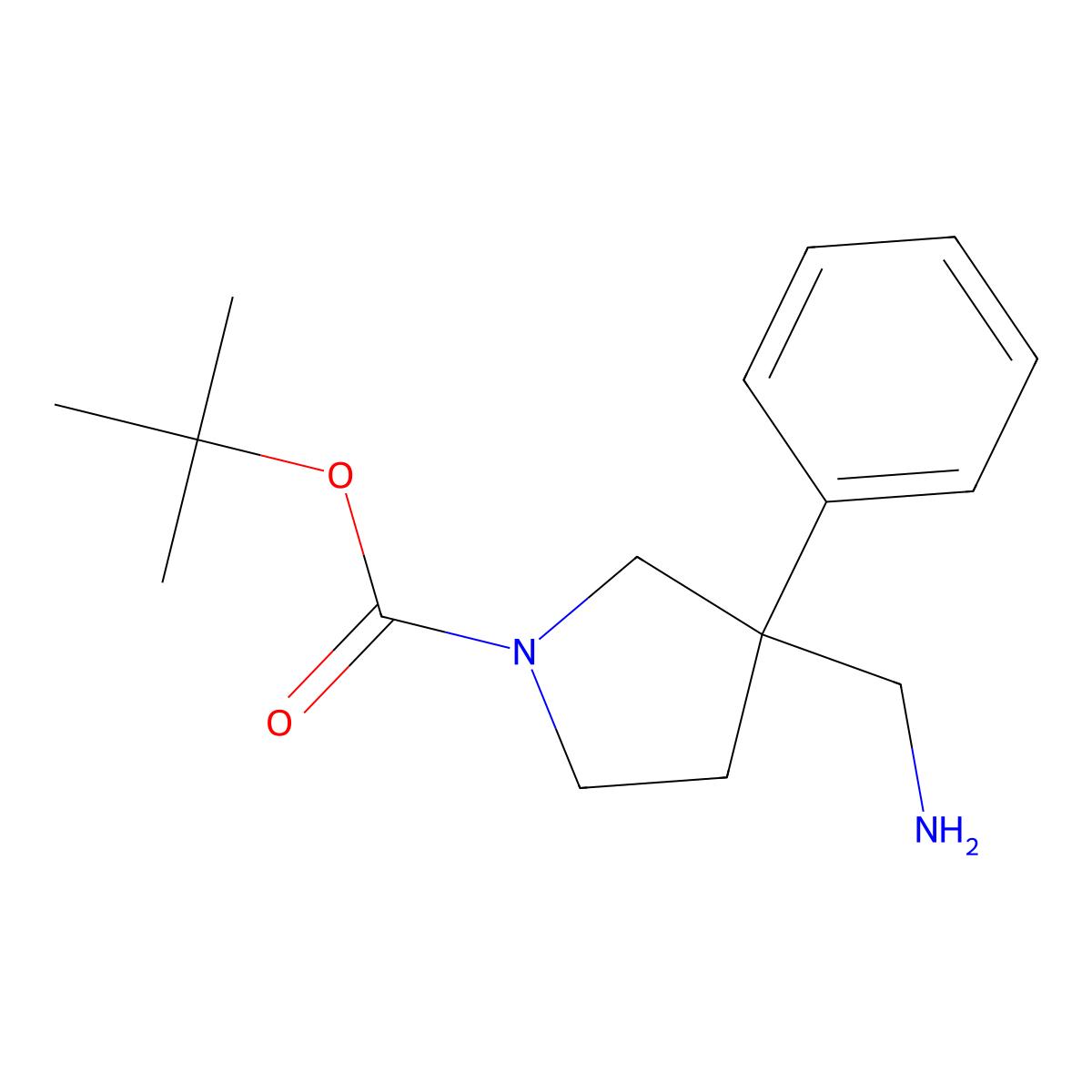 (1-Boc-3-phenyl-3-pyrrolidinyl)methanamine molecular structure, CAS 1782782-30-2