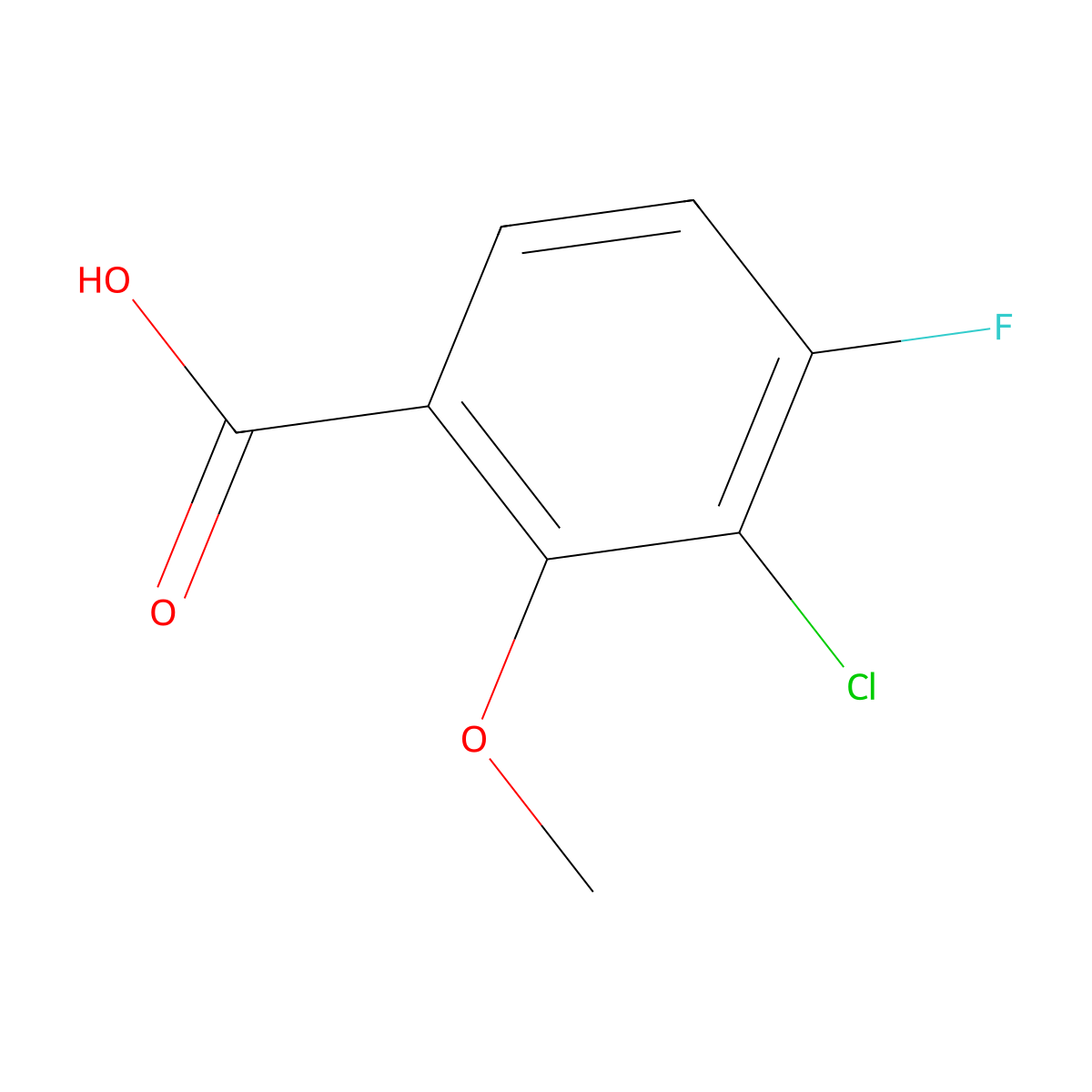 3-Chloro-4-fluoro-2-methoxybenzoic acid molecular structure, CAS 1782833-93-5