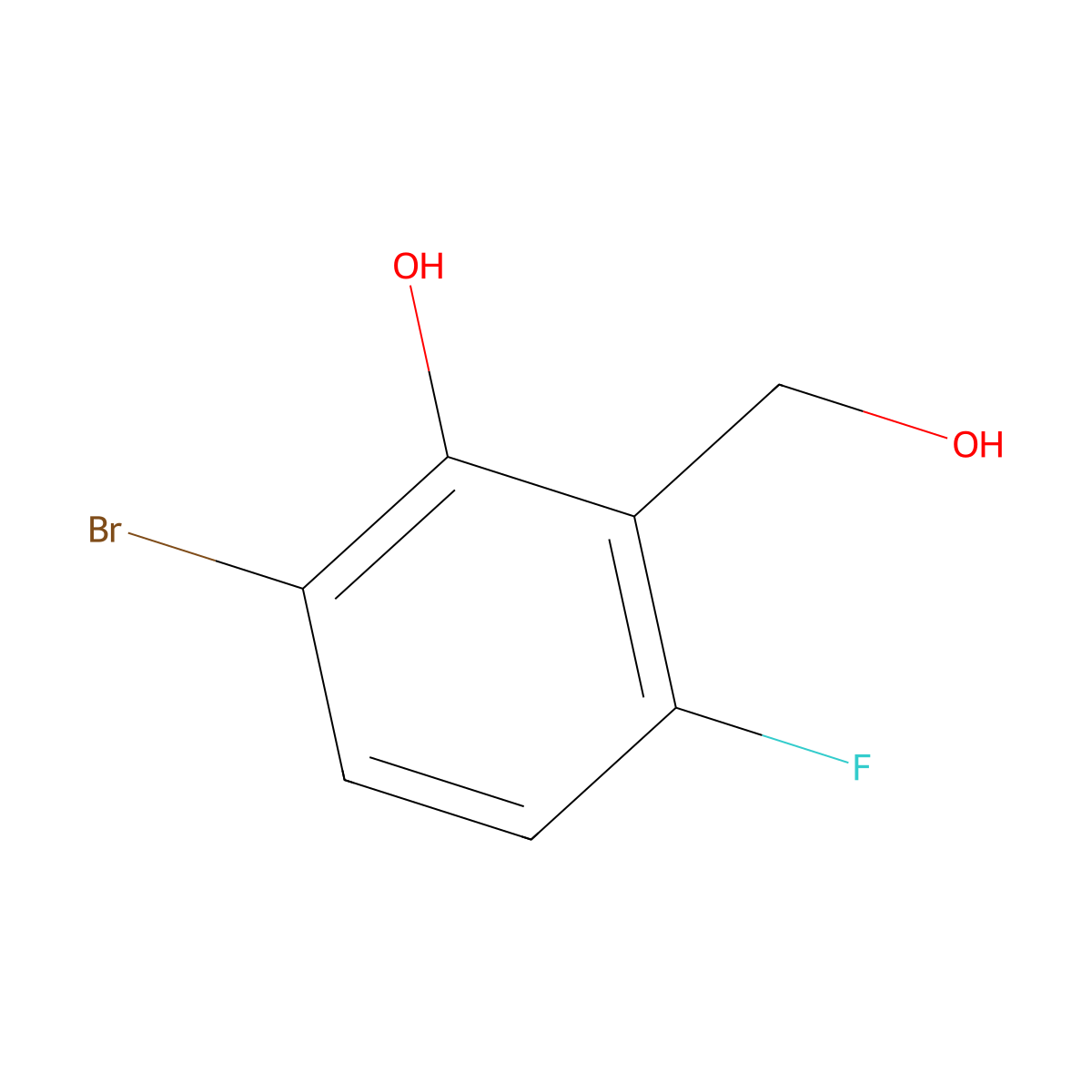 3-Bromo-6-fluoro-2-hydroxybenzyl alcohol molecular structure, CAS 1782834-71-2
