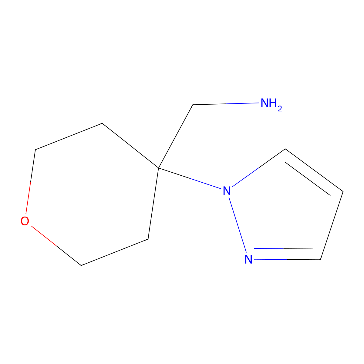 1-[4-(1H-pyrazol-1-yl)oxan-4-yl]methanamine molecular structure, CAS 1782838-96-3