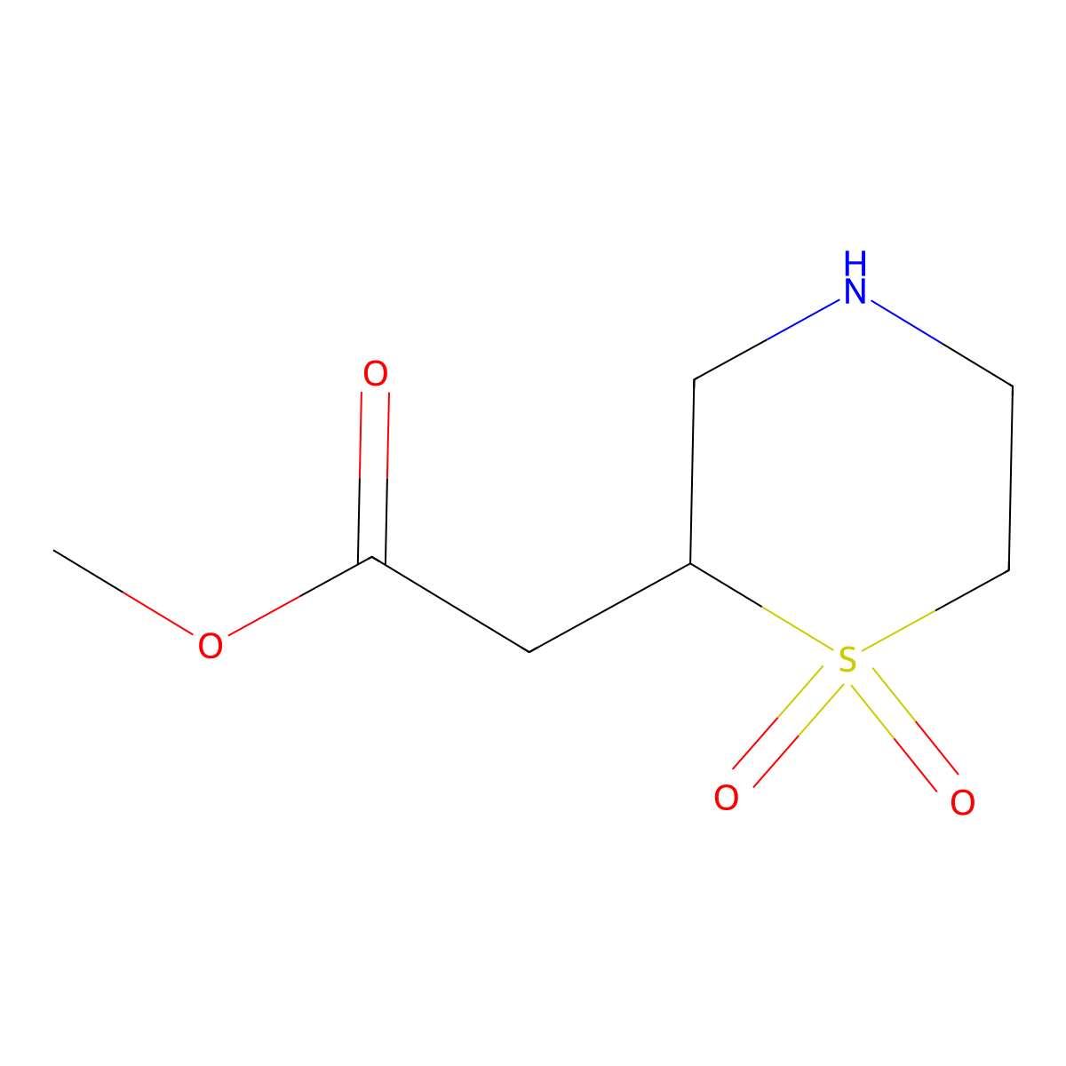Methyl 2-(1,1-dioxo-1lambda6-thiomorpholin-2-yl)acetate molecular structure, CAS 1782859-05-5