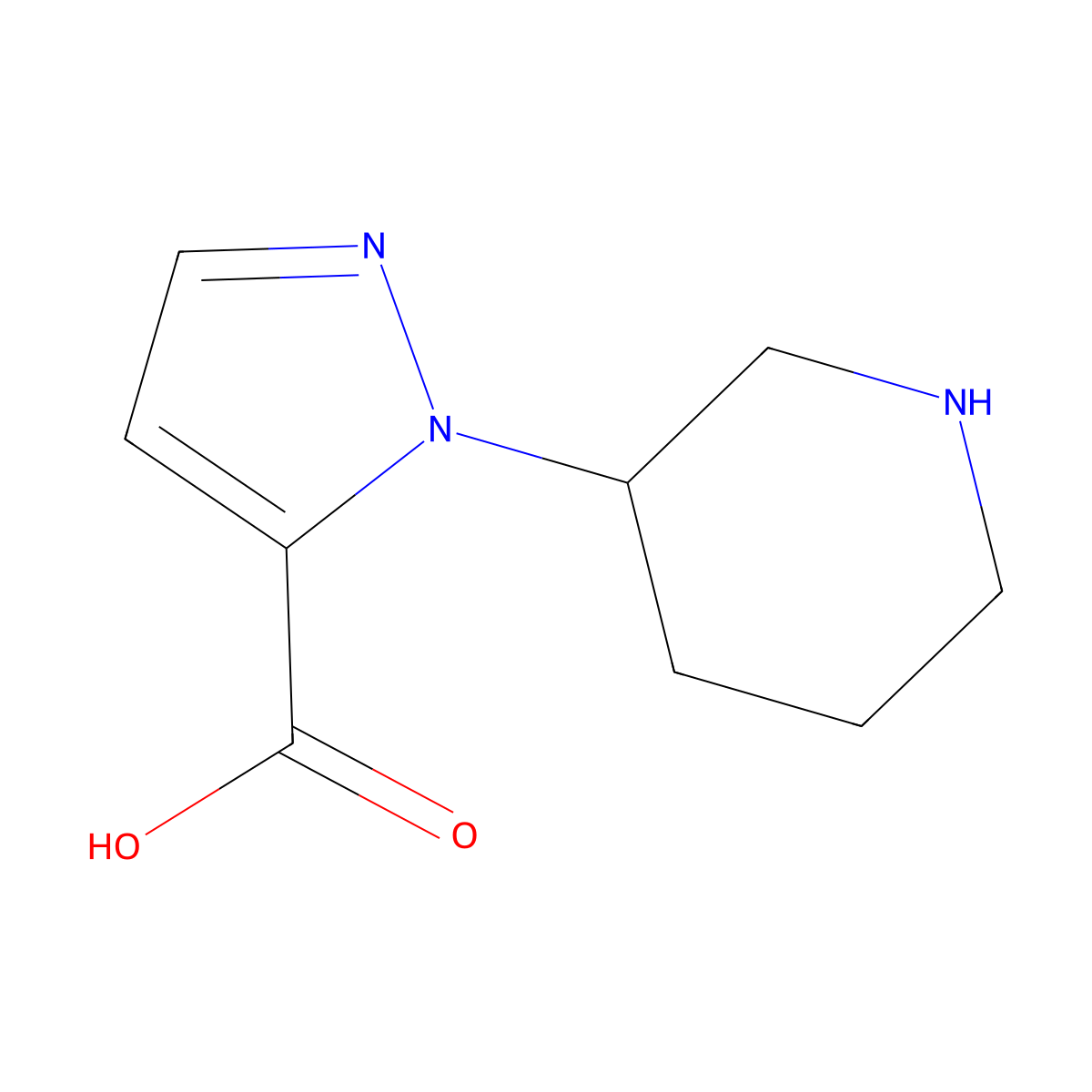 1-(piperidin-3-yl)-1H-pyrazole-5-carboxylic acid molecular structure, CAS 1782869-62-8