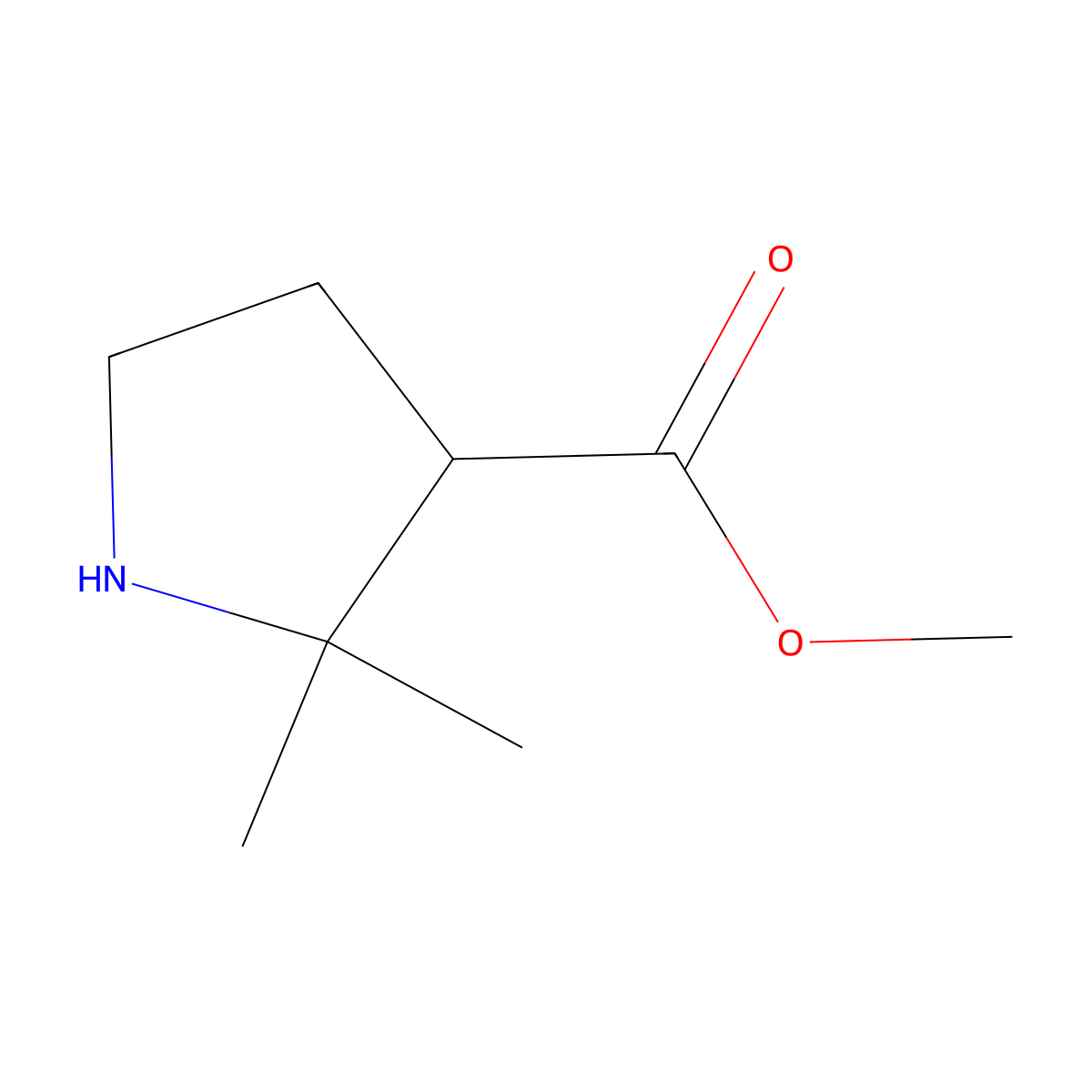 Methyl 2,2-dimethylpyrrolidine-3-carboxylate molecular structure, CAS 1782871-52-6