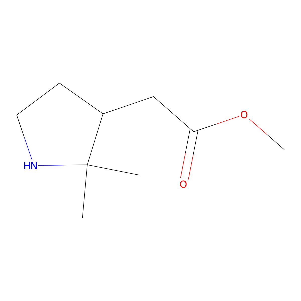 Methyl 2-(2,2-dimethylpyrrolidin-3-yl)acetate molecular structure, CAS 1782871-69-5