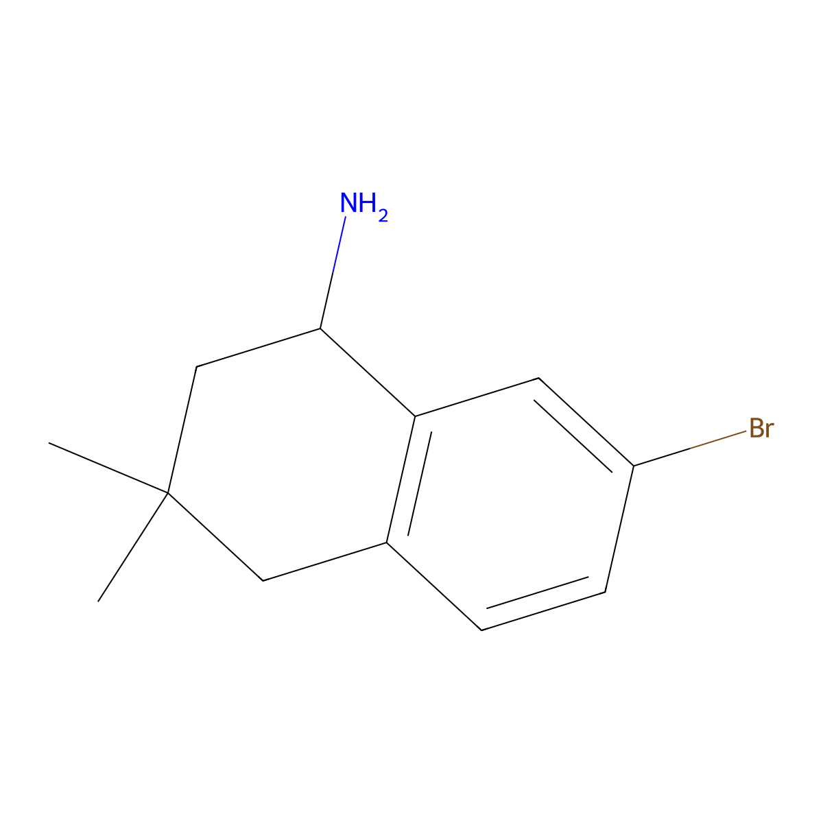 7-Bromo-3,3-dimethyl-1,2,3,4-tetrahydronaphthalen-1-amine molecular structure, CAS 1782902-65-1