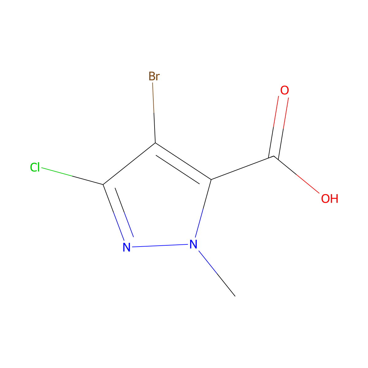 4-bromo-3-chloro-1-methyl-1H-pyrazole-5-carboxylic acid molecular structure, CAS 1782915-56-3