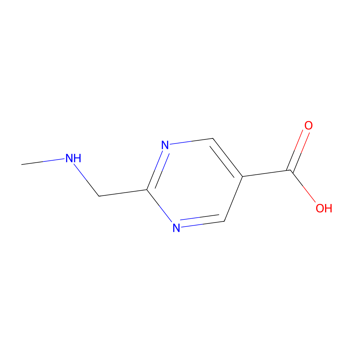 2-[(Methylamino)methyl]pyrimidine-5-carboxylic acid molecular structure, CAS 1782917-27-4