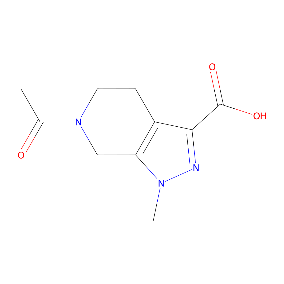 6-acetyl-1-methyl-1H,4H,5H,6H,7H-pyrazolo[3,4-c]pyridine-3-carboxylic acid molecular structure, CAS 1782919-69-0