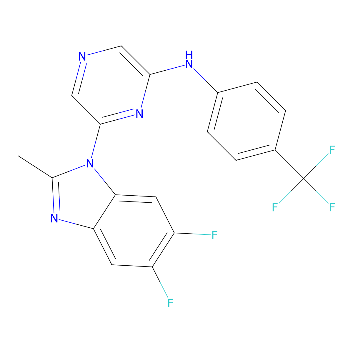 6-(5,6-Difluoro-2-methyl-1H-benzimidazol-1-yl)-N-(4-(trifluoromethyl)phenyl)-2-pyrazinamine molecular structure, CAS 1782970-28-8