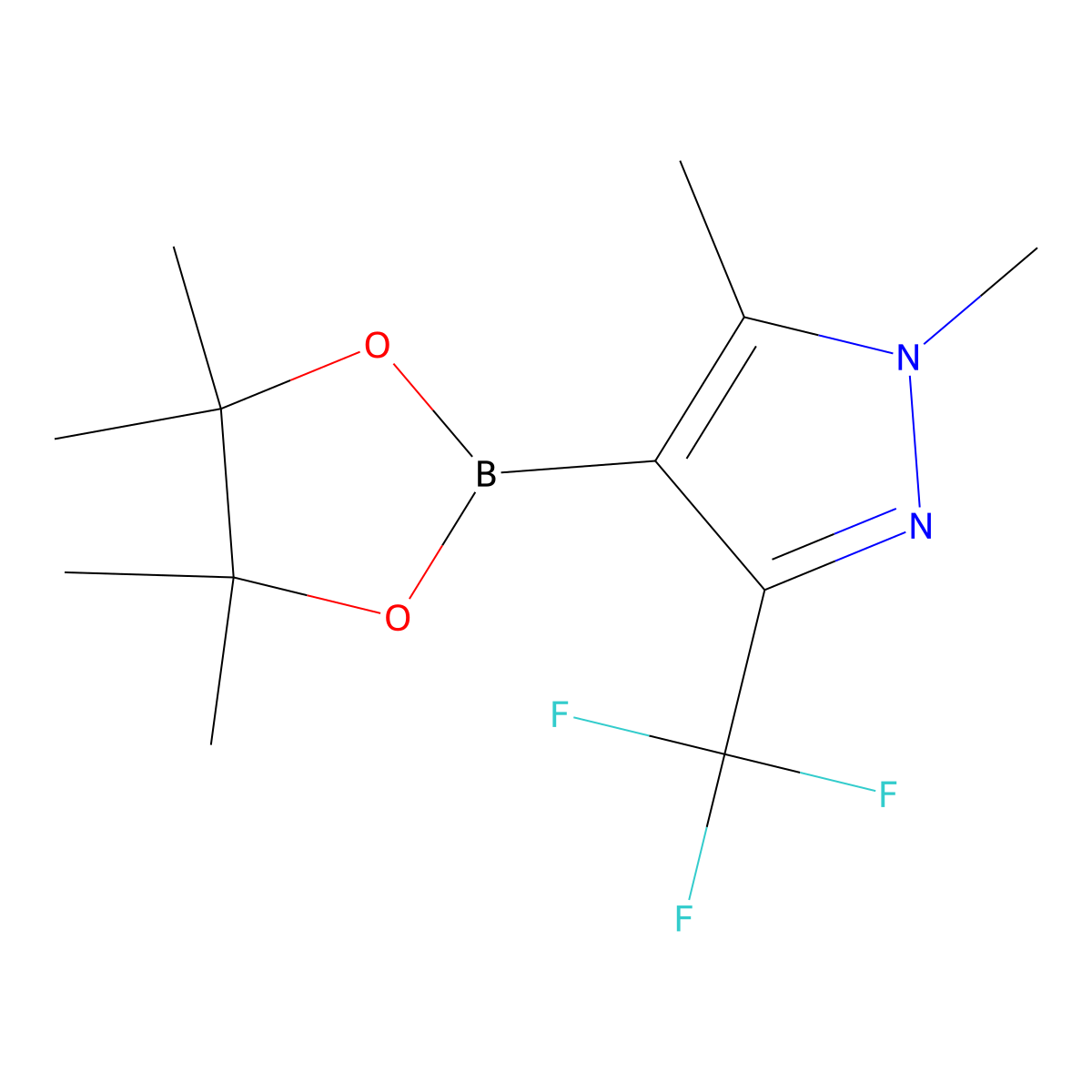 1,5-dimethyl-4-(4,4,5,5-tetramethyl-1,3,2-dioxaborolan-2-yl)-3-(trifluoromethyl)-1H-pyrazole molecular structure, CAS 1782971-67-8