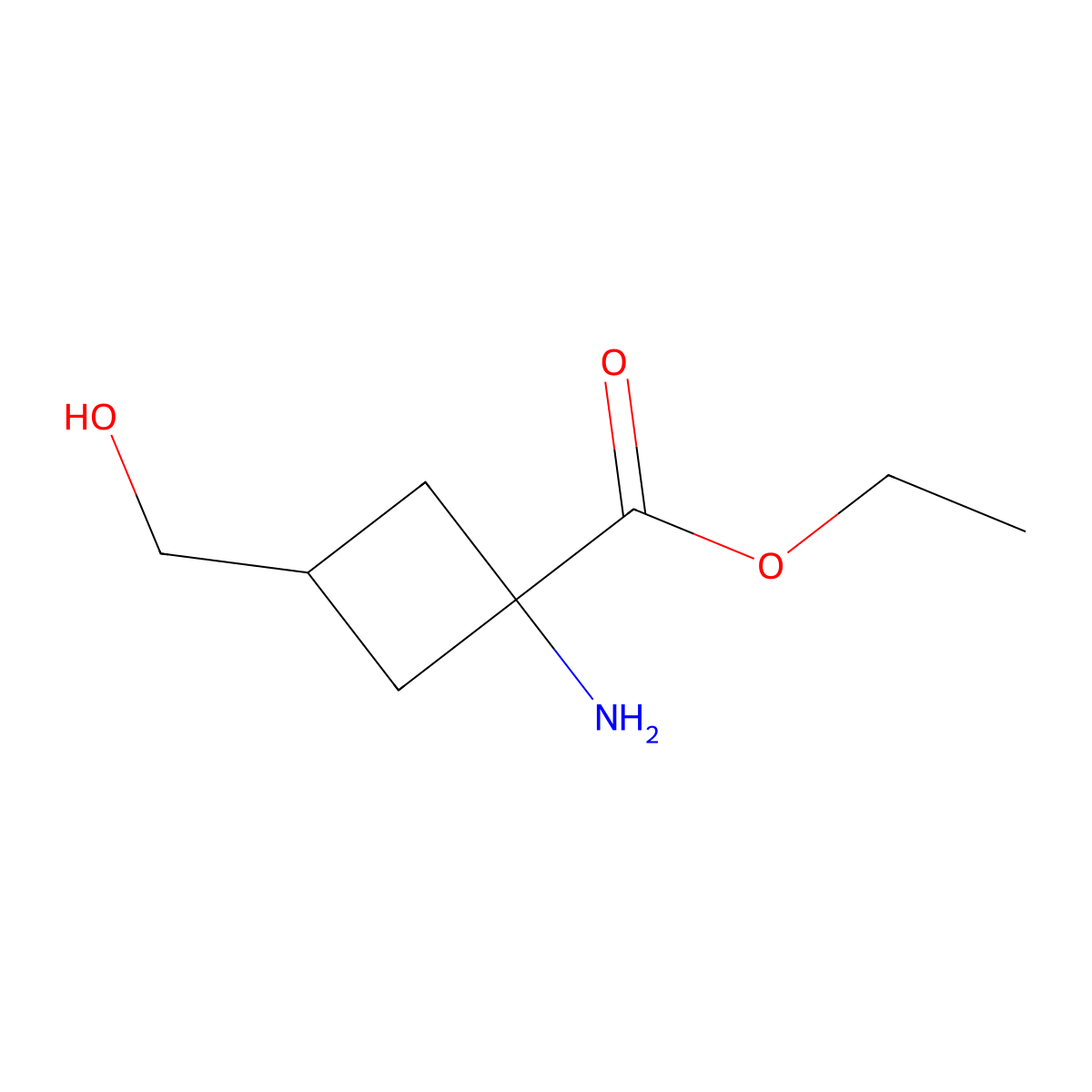 Ethyl 1-amino-3-(hydroxymethyl)cyclobutane-1-carboxylate molecular structure, CAS 1783028-61-4
