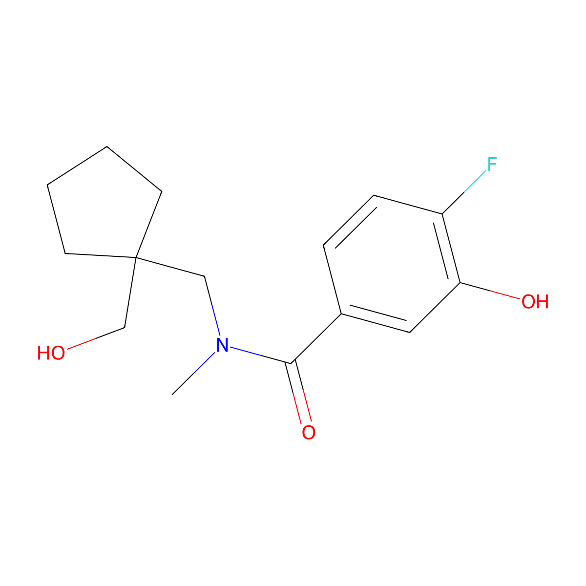 4-Fluoro-3-hydroxy-N-{[1-(hydroxymethyl)cyclopentyl]methyl}-N-methylbenzamide molecular structure, CAS 1783050-00-9