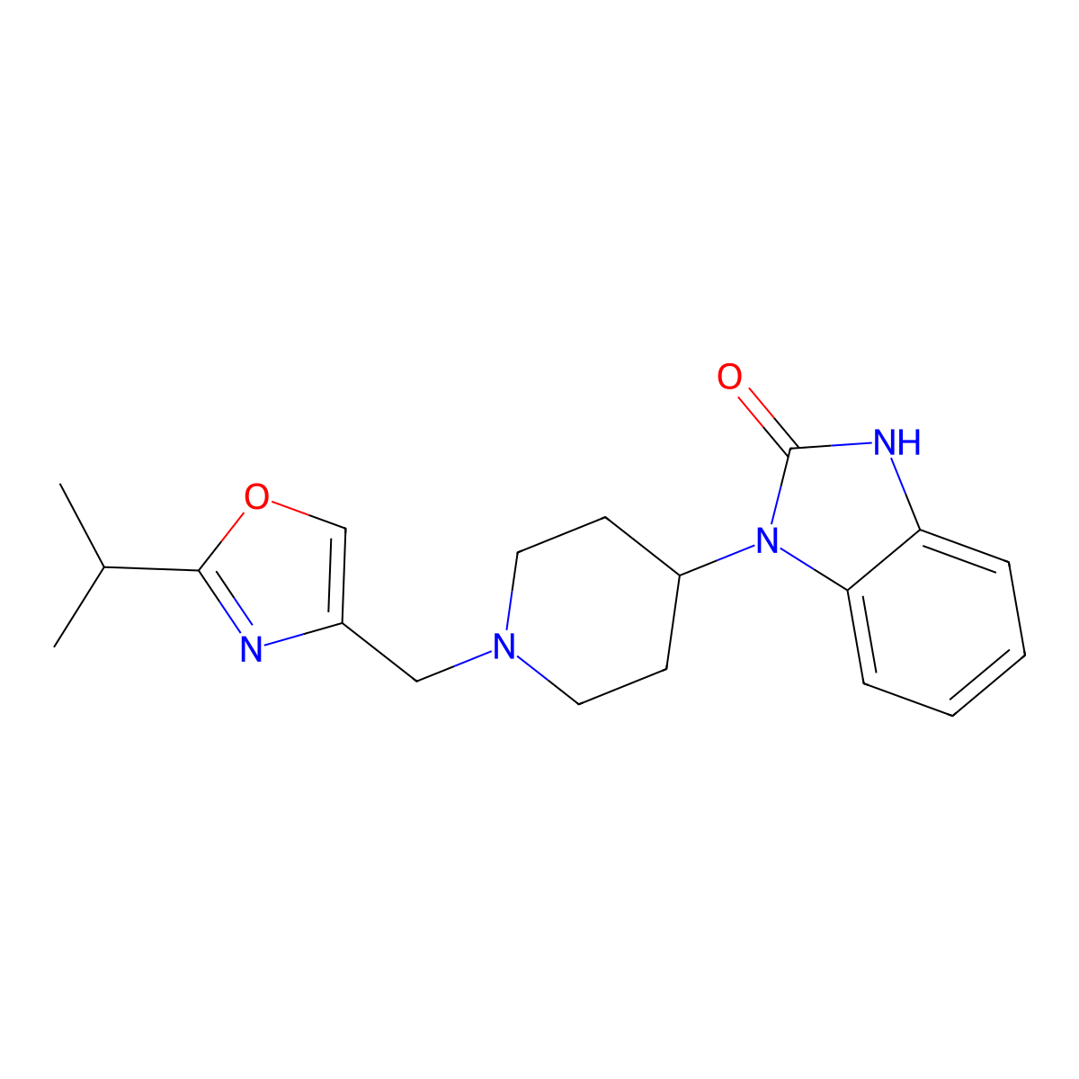 1-{1-[(2-isopropyl-1,3-oxazol-4-yl)methyl]piperidin-4-yl}-1,3-dihydro-2H-benzimidazol-2-one molecular structure, CAS 1783119-64-1