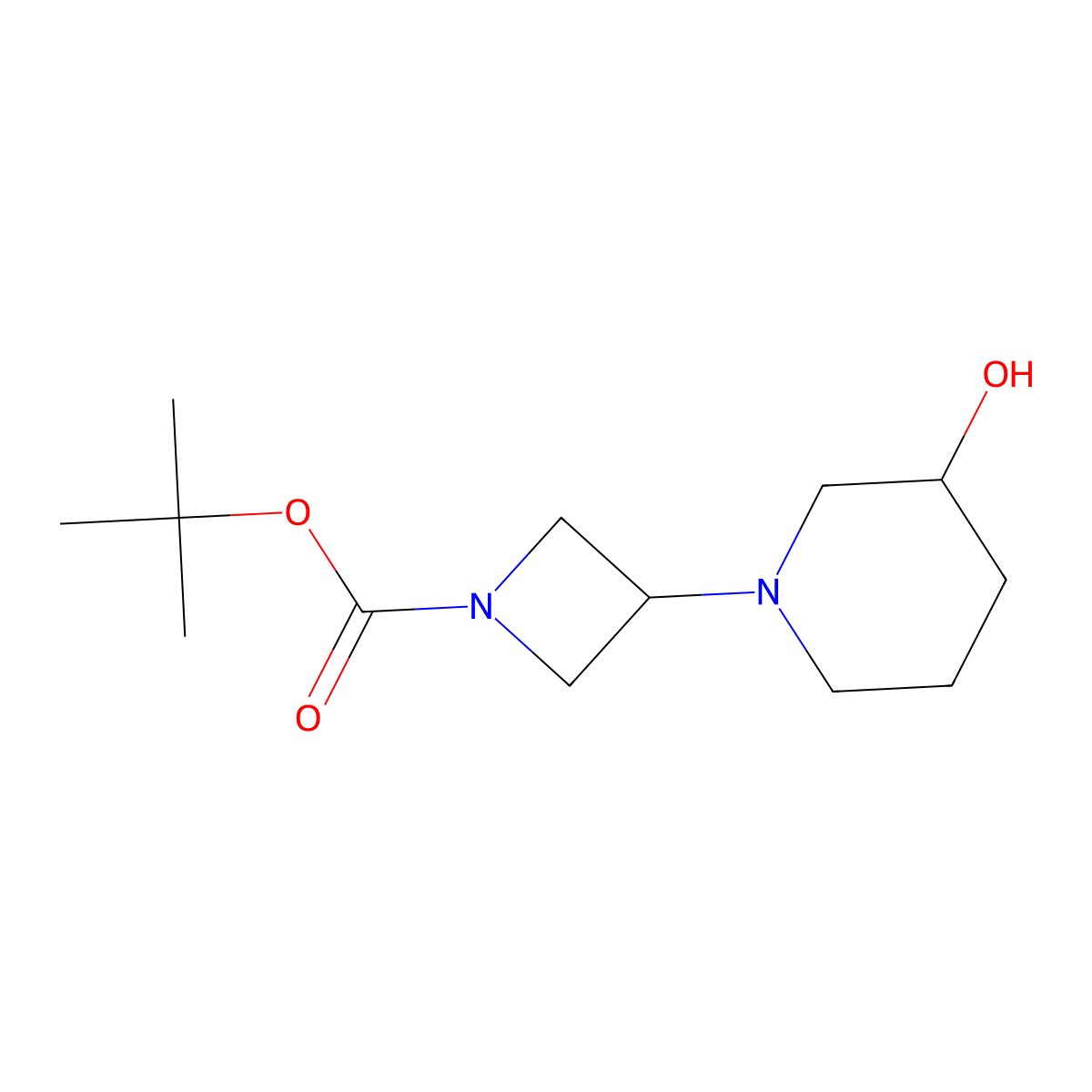 1-BOC-3-(3-hydroxypiperidino)azetidine molecular structure, CAS 178312-51-1