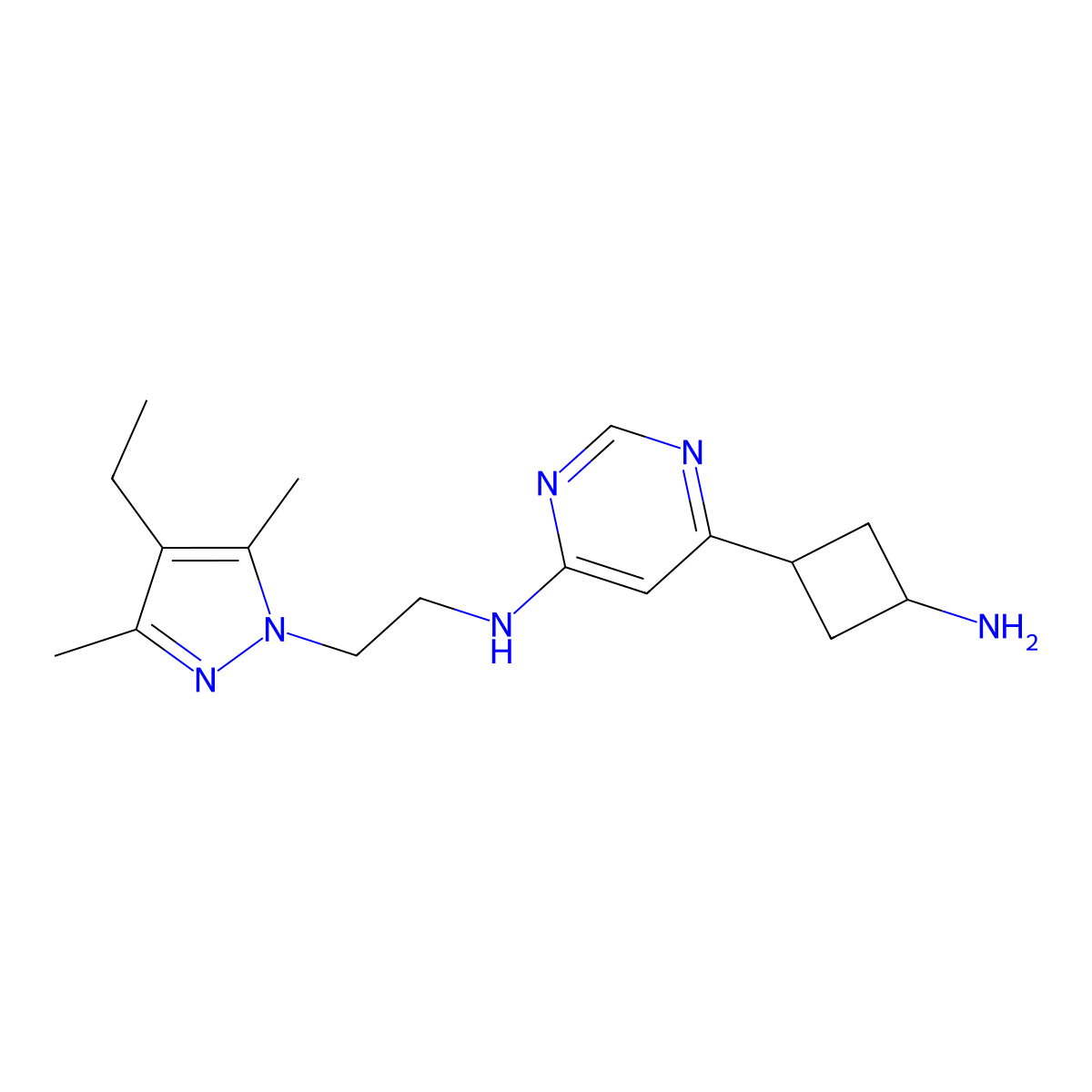 6-(3-aminocyclobutyl)-N-[2-(4-ethyl-3,5-dimethyl-1H-pyrazol-1-yl)ethyl]-4-pyrimidinamine dihydrochloride molecular structure, CAS 1783224-04-3