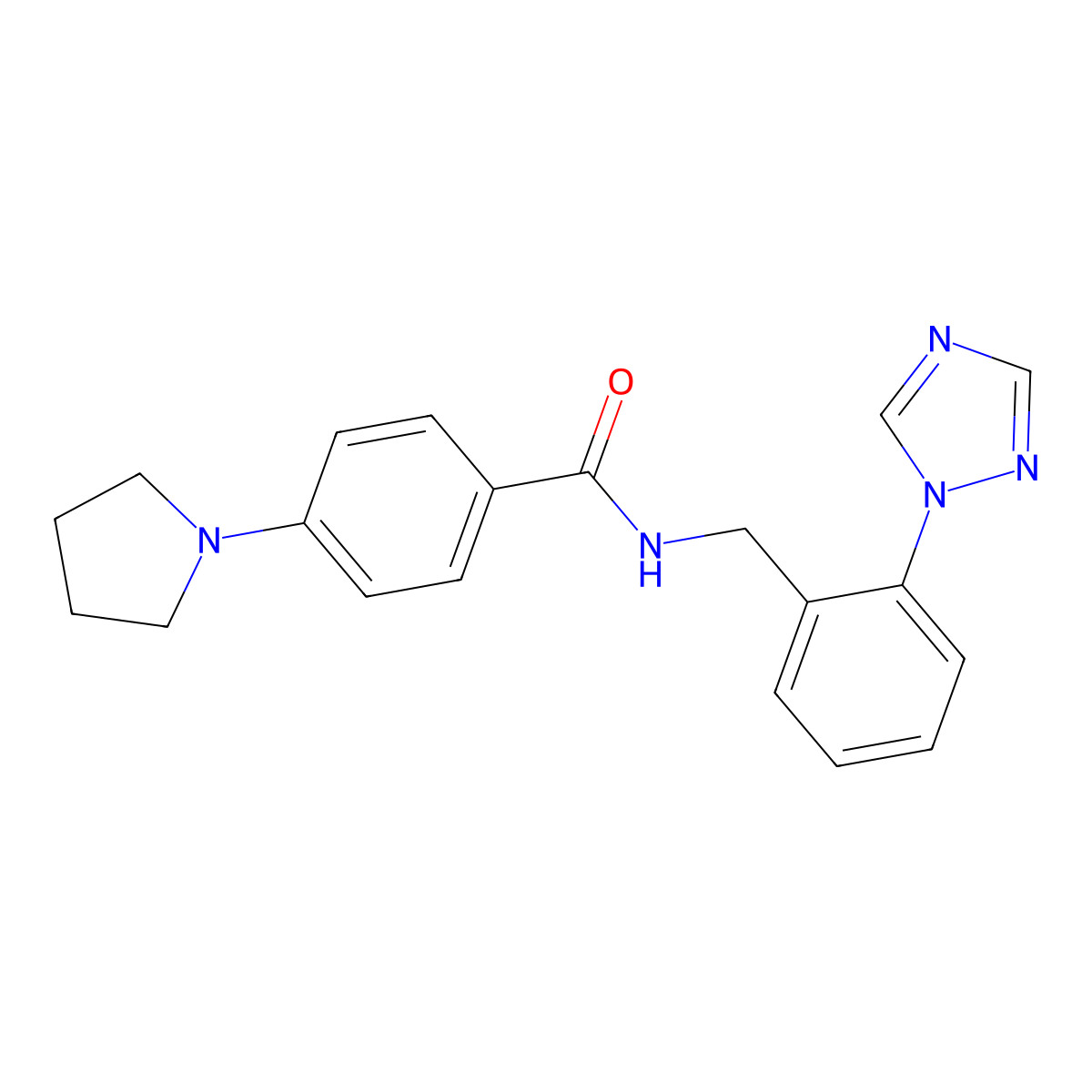 4-pyrrolidin-1-yl-N-[2-(1H-1,2,4-triazol-1-yl)benzyl]benzamide molecular structure, CAS 1783246-80-9
