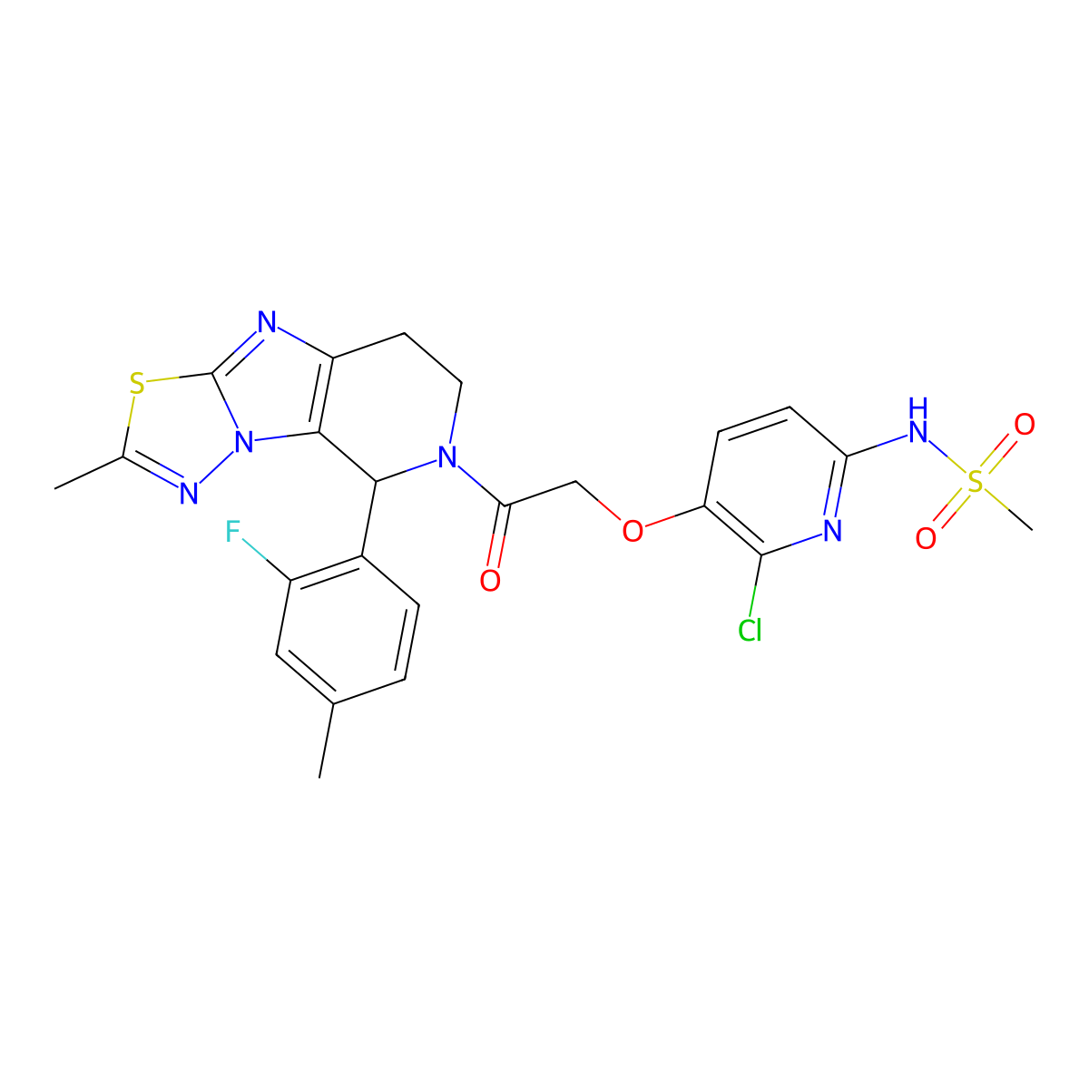 N-[6-chloro-5-[2-[(12S)-12-(2-fluoro-4-methylphenyl)-4-methyl-5-thia-2,3,7,11-tetrazatricyclo[6.4.0.02,6]dodeca-1(8),3,6-trien-11-yl]-2-oxoethoxy]pyridin-2-yl]methanesulfonamide molecular structure, CAS 1783256-96-1
