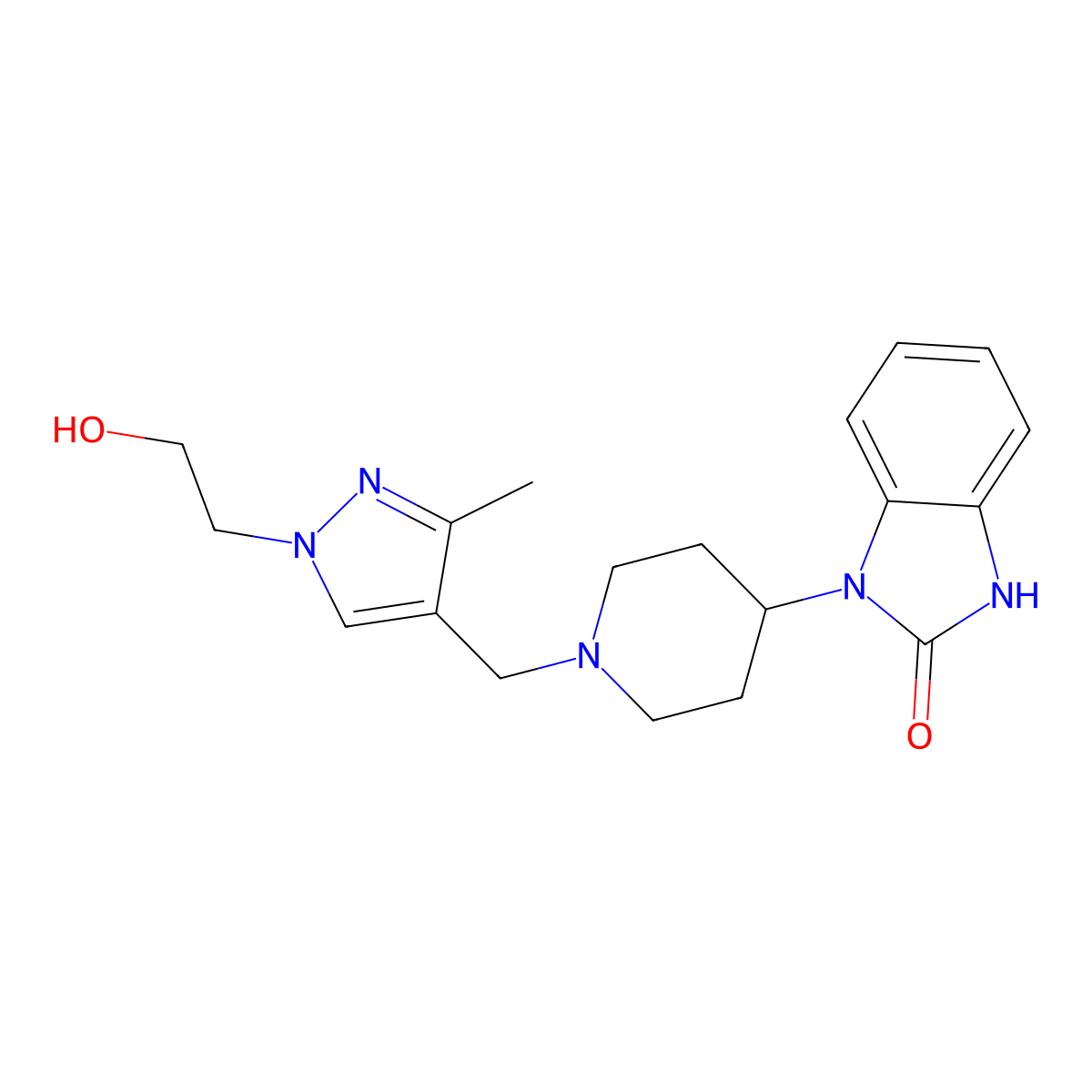 1-(1-{[1-(2-hydroxyethyl)-3-methyl-1H-pyrazol-4-yl]methyl}piperidin-4-yl)-1,3-dihydro-2H-benzimidazol-2-one molecular structure, CAS 1783301-80-3