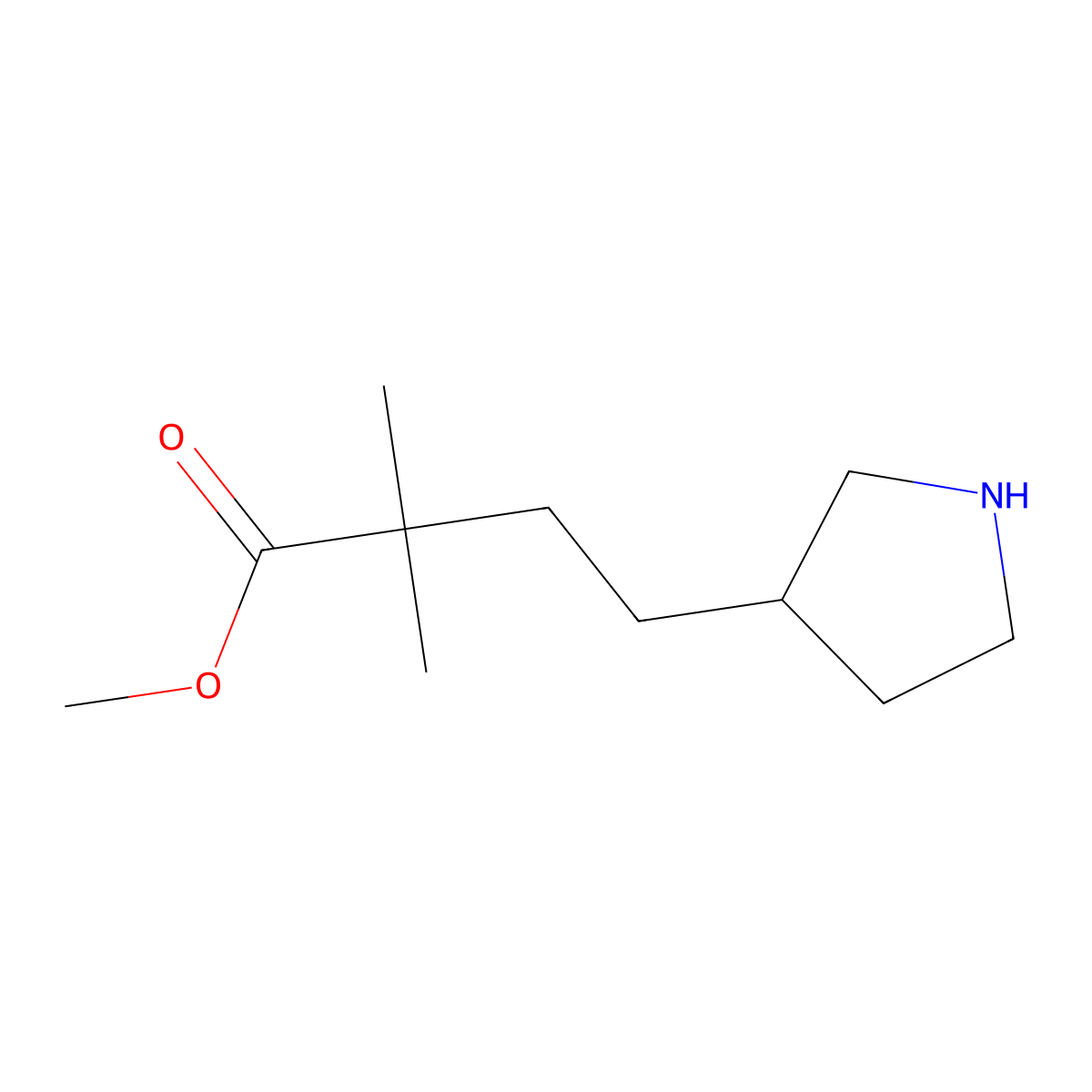 Methyl 2,2-dimethyl-4-(pyrrolidin-3-yl)butanoate molecular structure, CAS 1783346-32-6